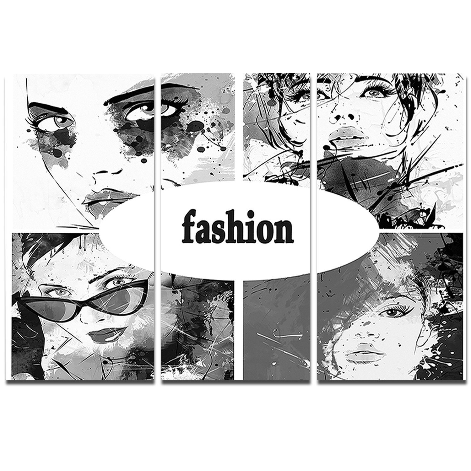 Collage of Girl Faces - Modern Portrait Digital Art Metal Wall Decor - 3 Panel Set (36x28 Inches) - Perfect for Living Room, Bedroom & Office Wall Art - MT7585