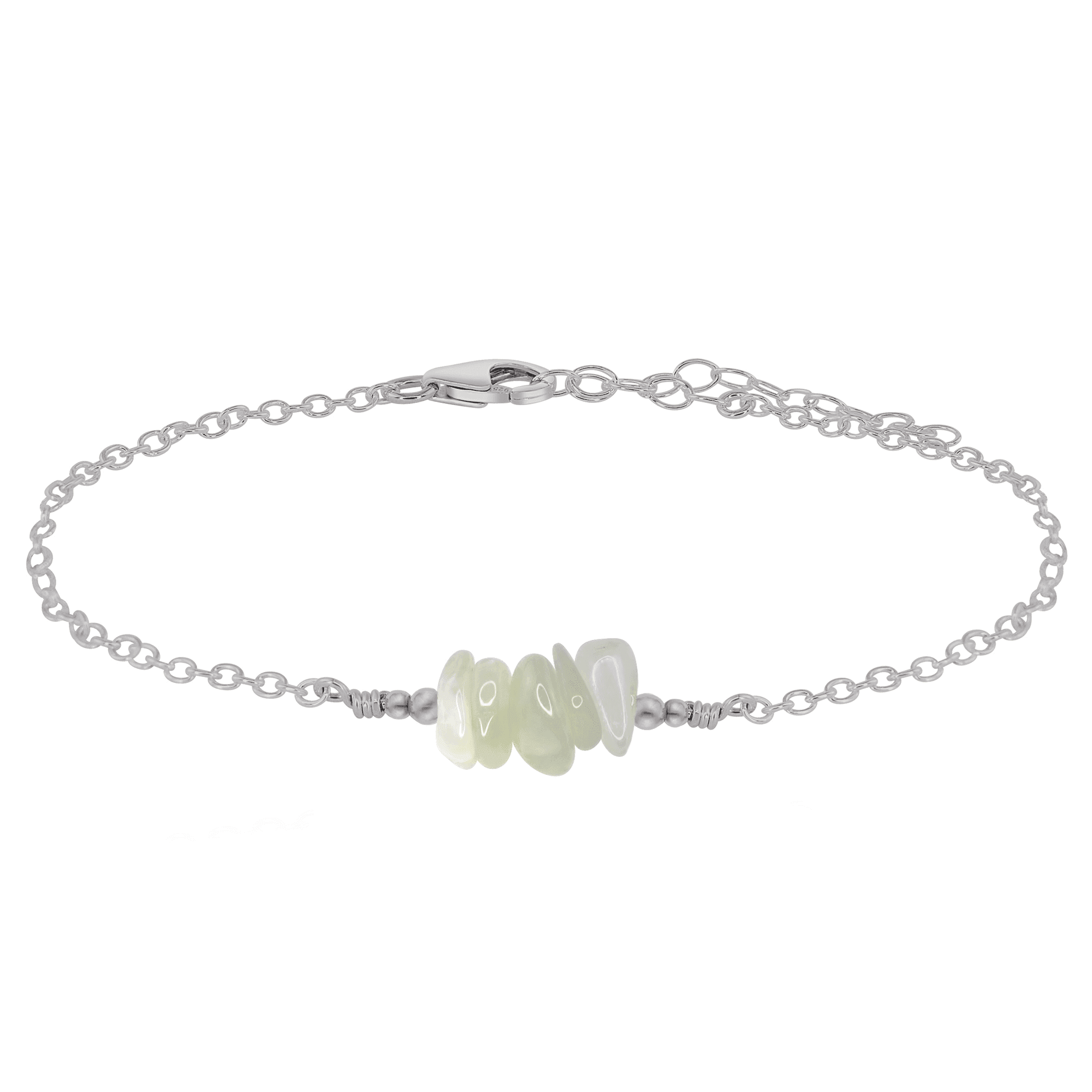 White Moonstone Chip Bead Bar Anklet - Elegant Crystal Ankle Bracelet for Women | Boho Beach Jewelry, Yoga Accessories & Summer Festival Fashion
