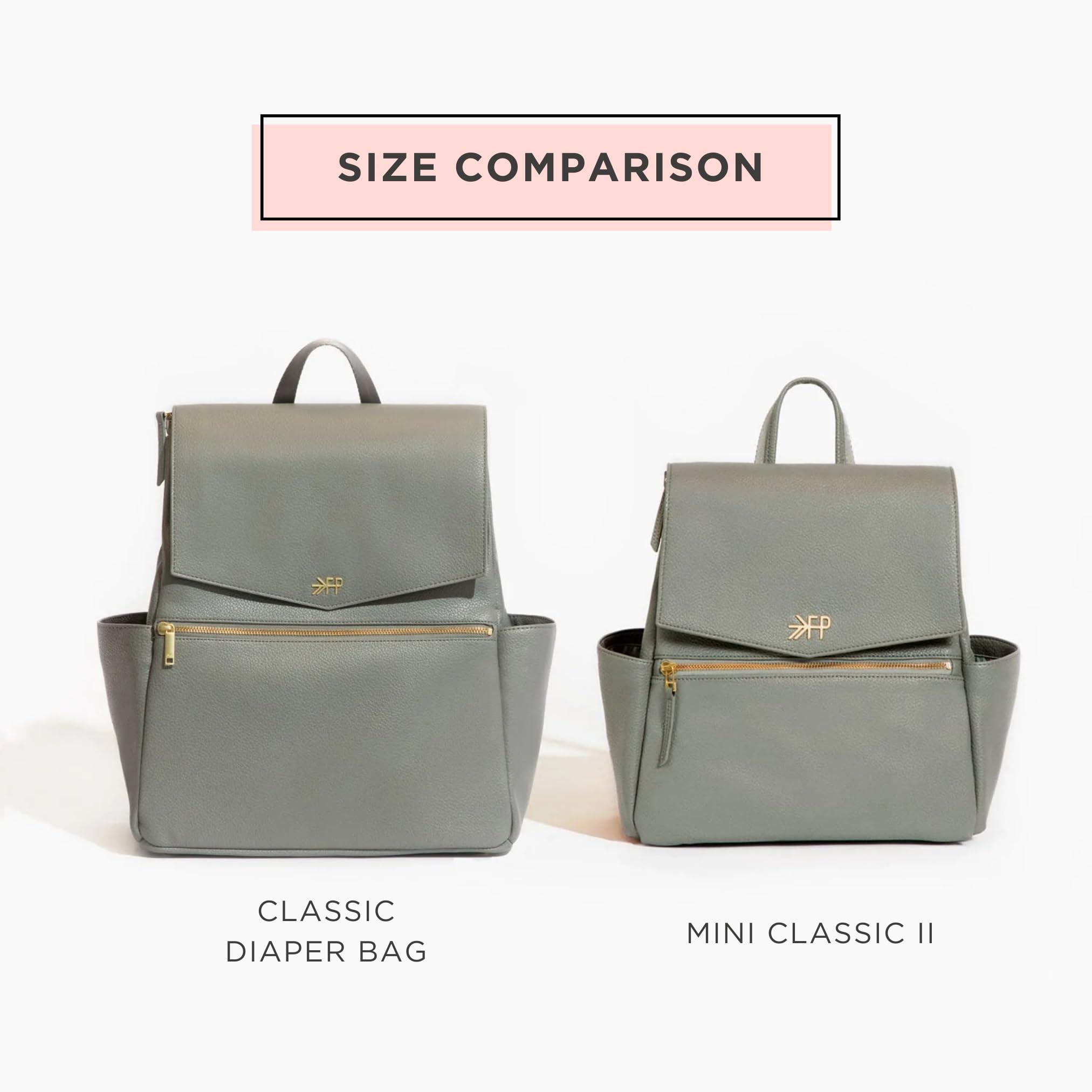 Freshly Picked Mini Classic Diaper Bag Backpack - Waterproof Vegan Leather Baby Changing Bag for Moms, Travel & Everyday Use (Stone Grey) - Perfect for Daycare, Park Outings & Family Trips