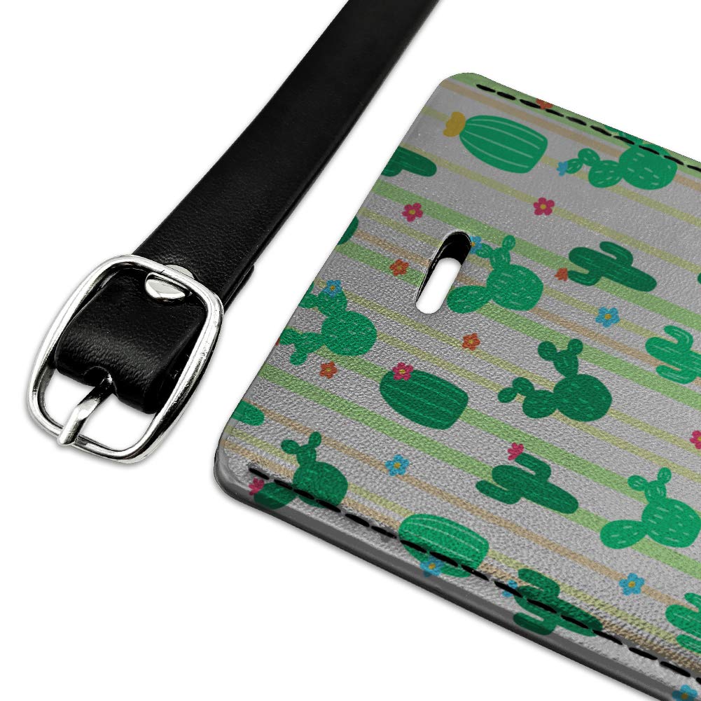 Stylish Rectangle Leather Luggage Tag with Cute Cactus Flower Pattern - Perfect for Carry-On Bags, Suitcases & Travel Accessories Identification