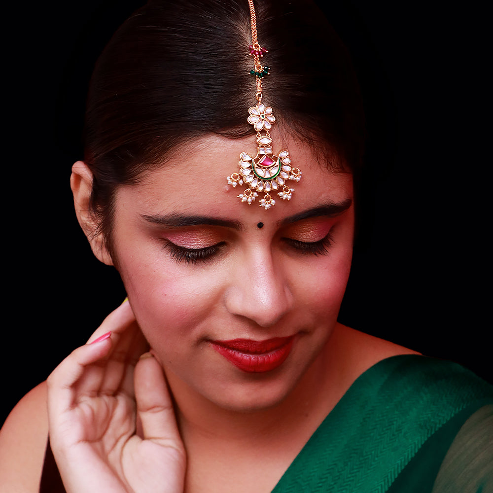 Luxury Gold Plated Royal Kundan Maang Tikka Headpiece (D53) - Perfect for Weddings, Parties & Indian Traditional Events