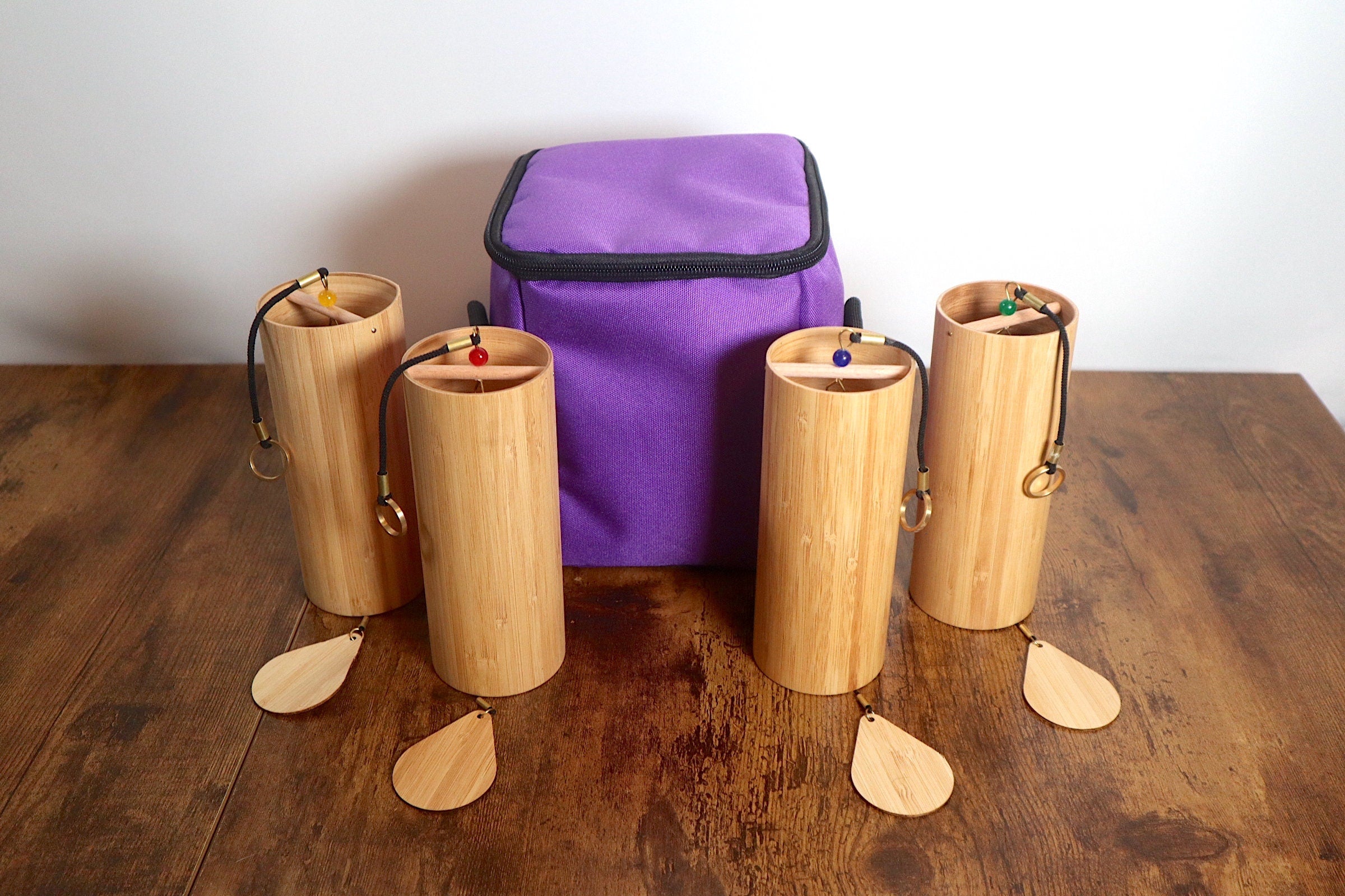 Melody Chimes 4-Piece Set with Protective Carry Case - Wind Chimes Accessory for Outdoor Garden, Patio & Home Decor - Soothing Sound Vibration for Relaxation