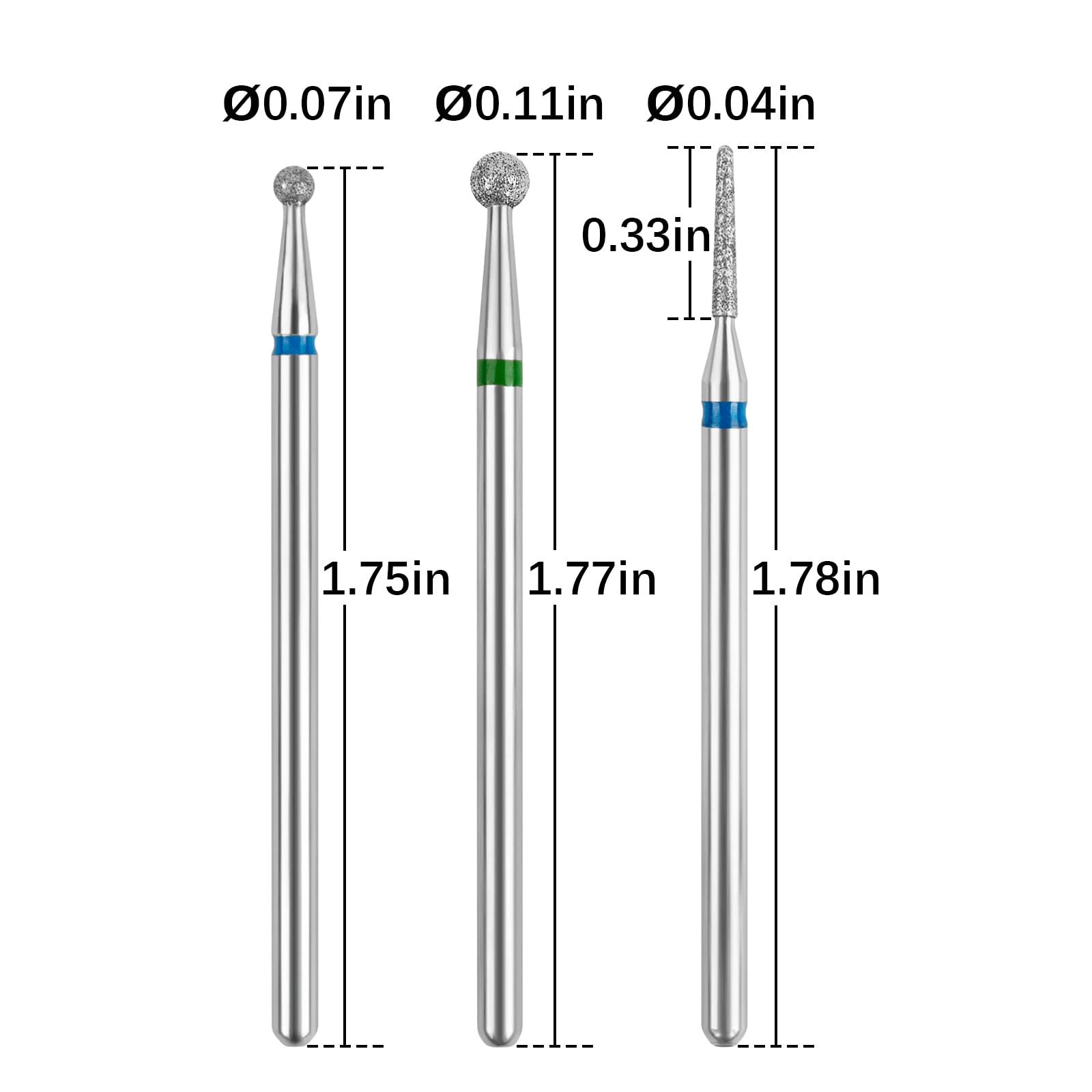 Diamond Cuticle Drill Bits for Nails - 3pcs 3/32'' Electric Nail File Machine Pedicure Tools - Perfect for Salon & Home Manicure/Pedicure