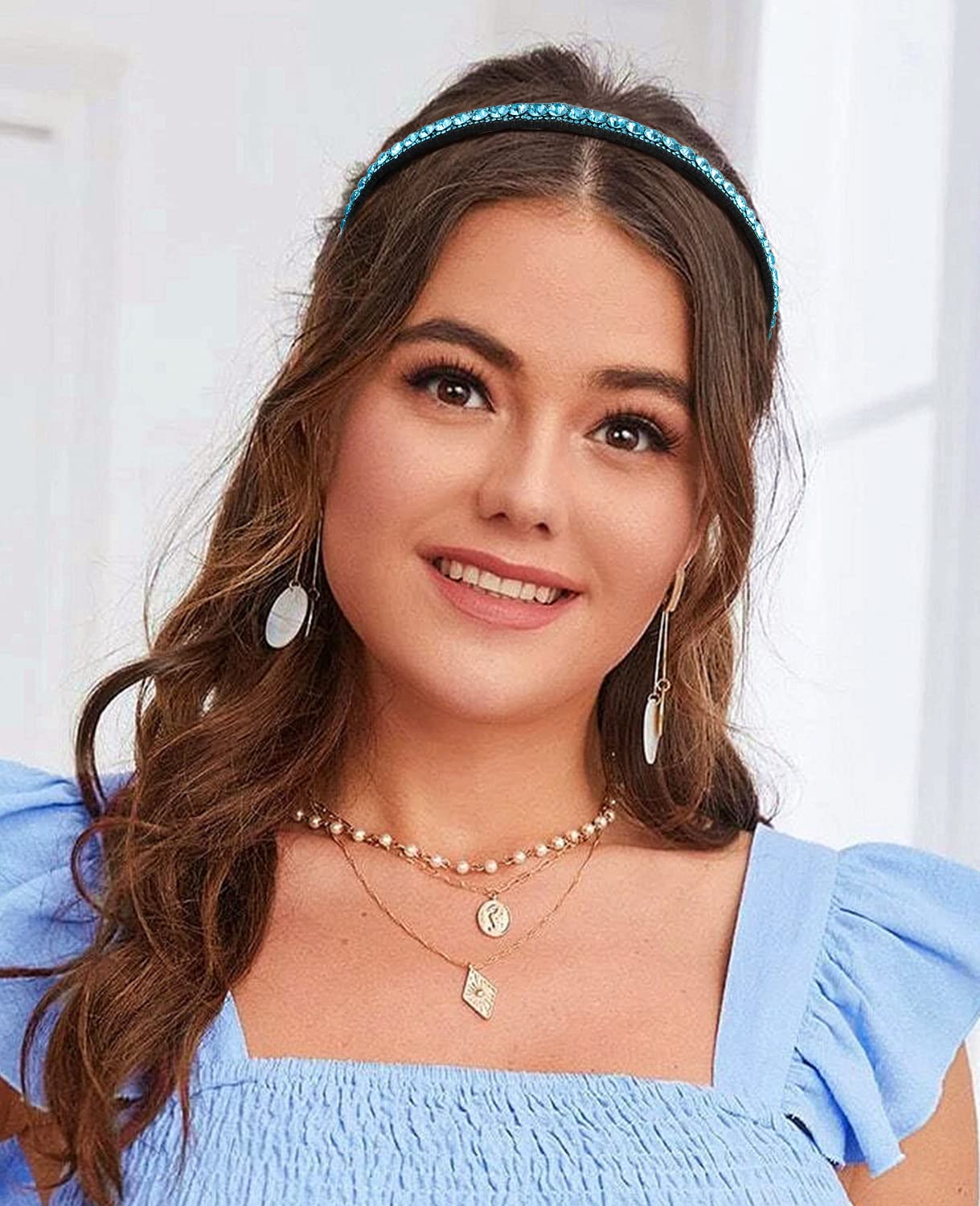 Wecoe Blue Rhinestone Headband for Women - Sparkly Diamond Hair Band | Elegant Accessory for Birthday, Wedding, Bridal, Holiday & Special Occasions | Perfect Gift for Her