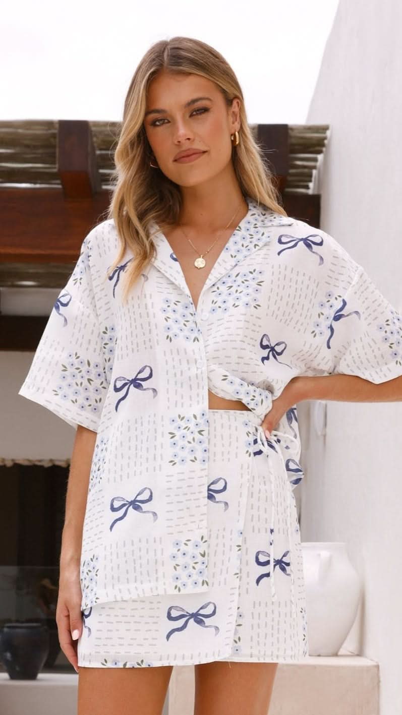 Abilene Button Up Shirt for Women - Sweet Bow Blue Casual Blouse | Perfect for Office, Date Night & Spring Outfits