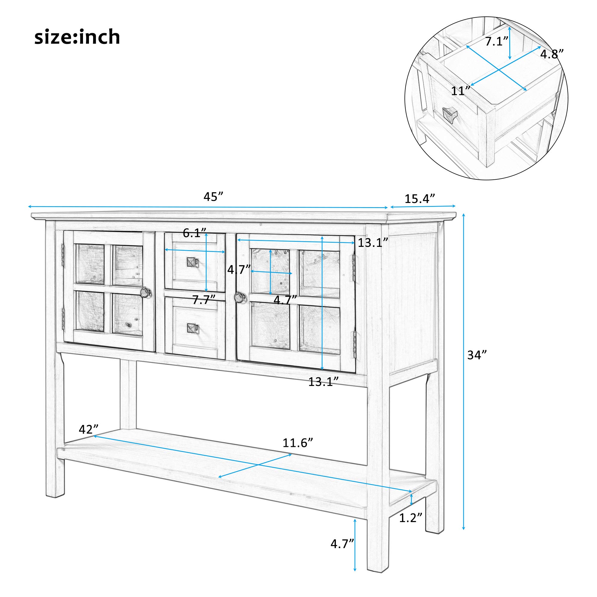 Modern Solid Wood Console Table with 2 Drawers & 2 Cabinets - Entryway Sofa Table with Storage Shelf for Living Room, Bedroom, Hallway - Easy Assembly Blue Wooden Hall Table for Home Decor & Organization