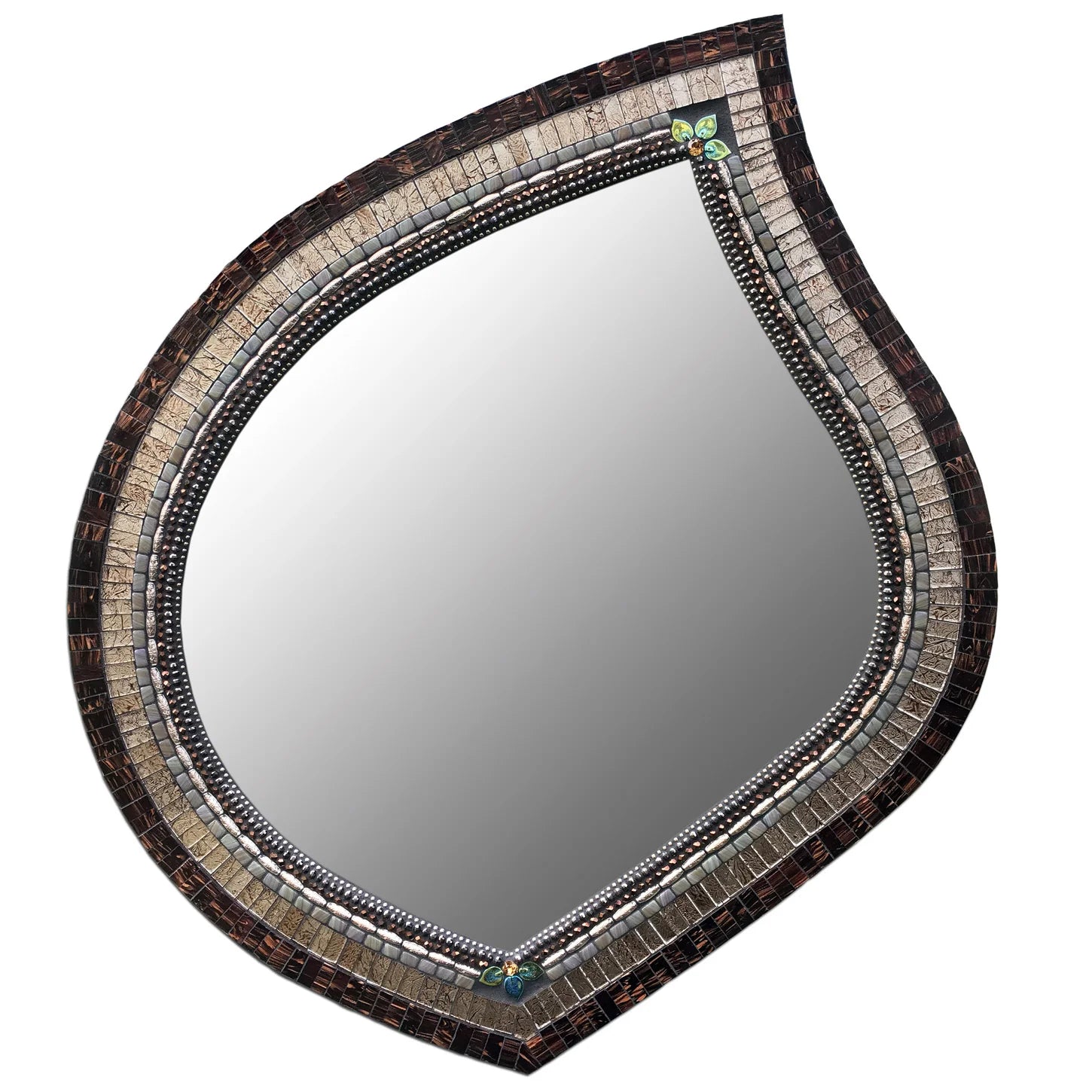 Zetamari Mosaic Artworks 16x18 Inch Leaf Shaped Wall Mirror in Pewter Mahogany - Elegant Home Decor for Living Room, Bedroom & Entryway