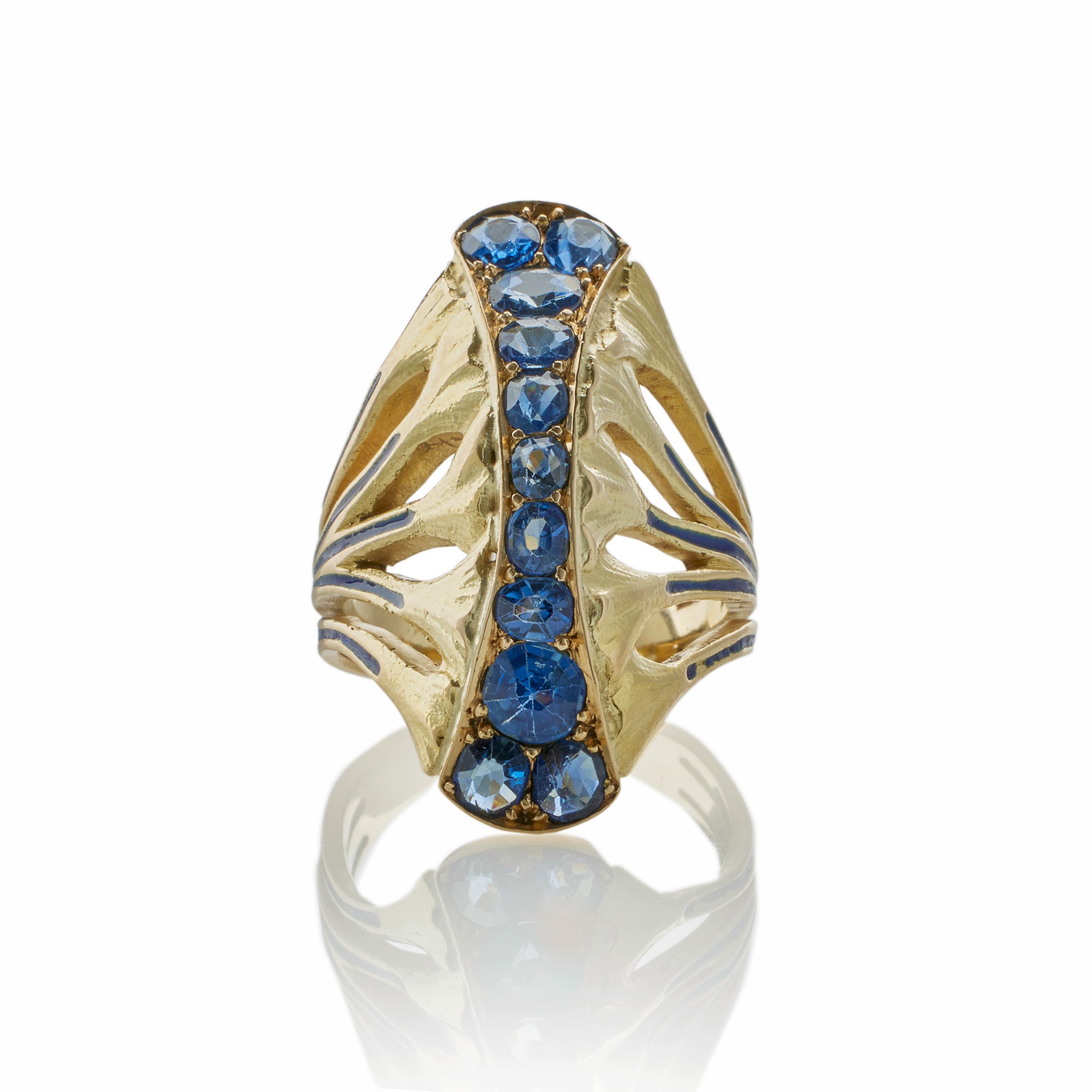 Edouard de Martilly Paris Sapphire & Enamel Lotus Flower Ring - Elegant Jewelry for Women, Perfect for Weddings, Anniversaries & Special Occasions