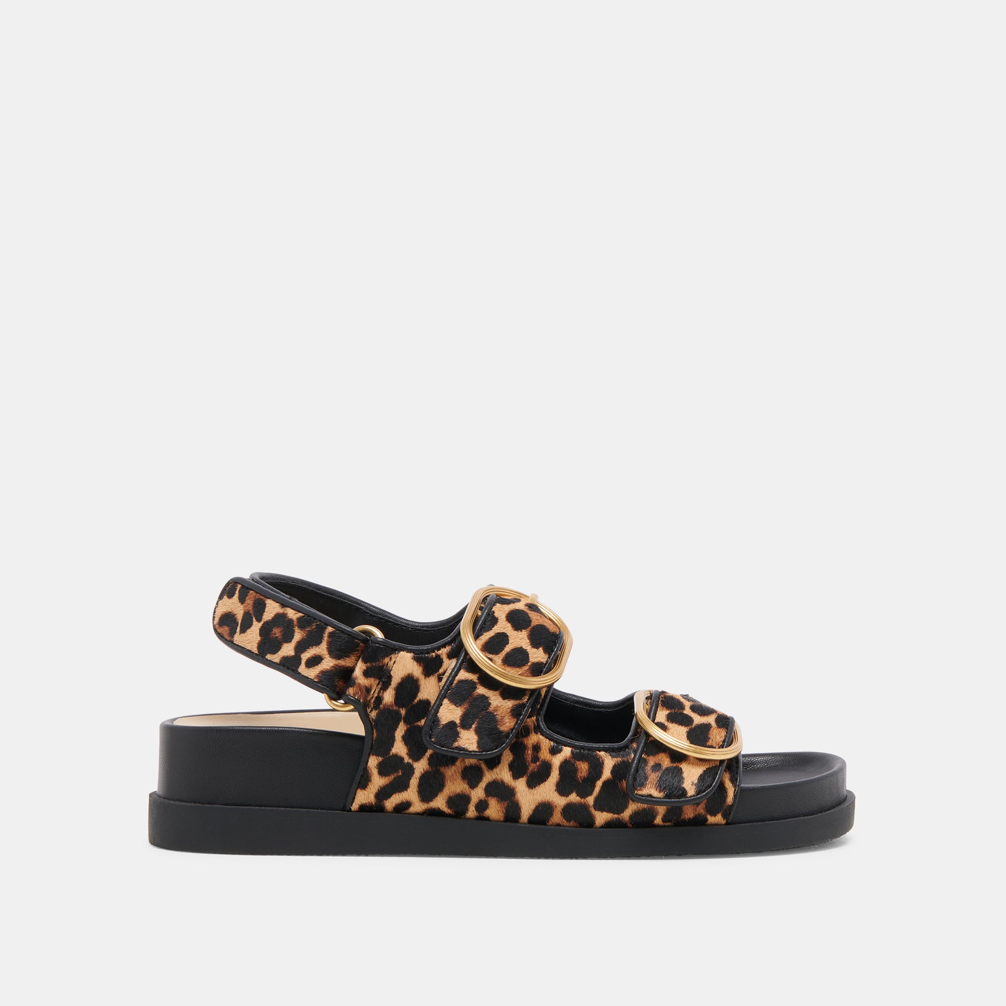 STARLA Women's Leopard Print Black Calf Hair Sandals - Fashionable & Comfortable for Summer, Beach, and Casual Outings