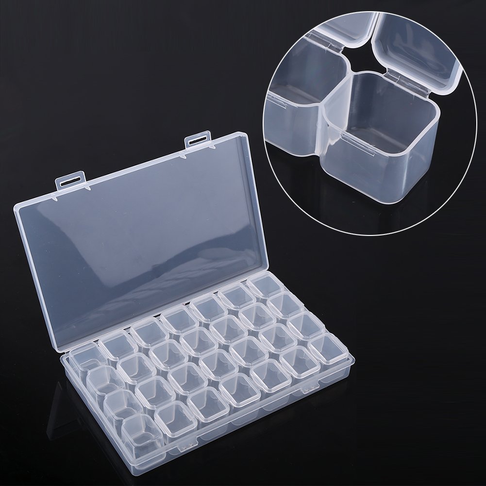 Fdit 28-Slot Transparent Plastic Storage Box - Organize Medicine Capsules, Vitamins, Tablets, Jewelry & Small Parts | Perfect for Home, Office, Travel & Craft Organization