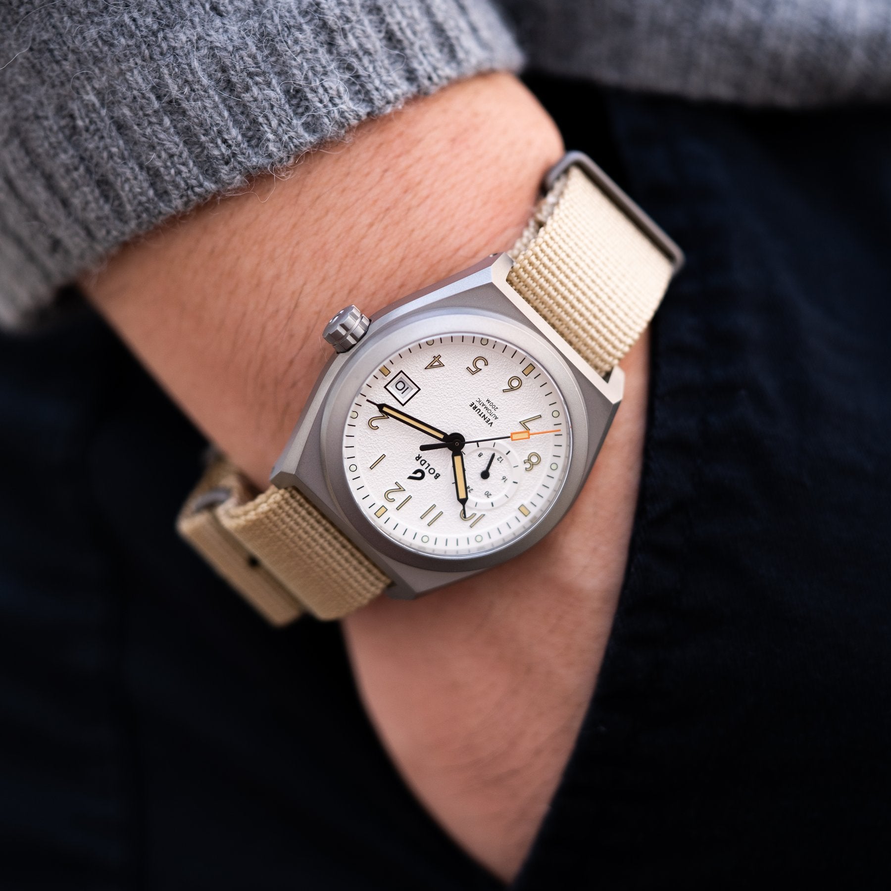 BOLDR Venture Wayfarer Khaki Automatic Watch - Durable Stainless Steel Men's Watch for Outdoor Adventure, Travel & Everyday Wear