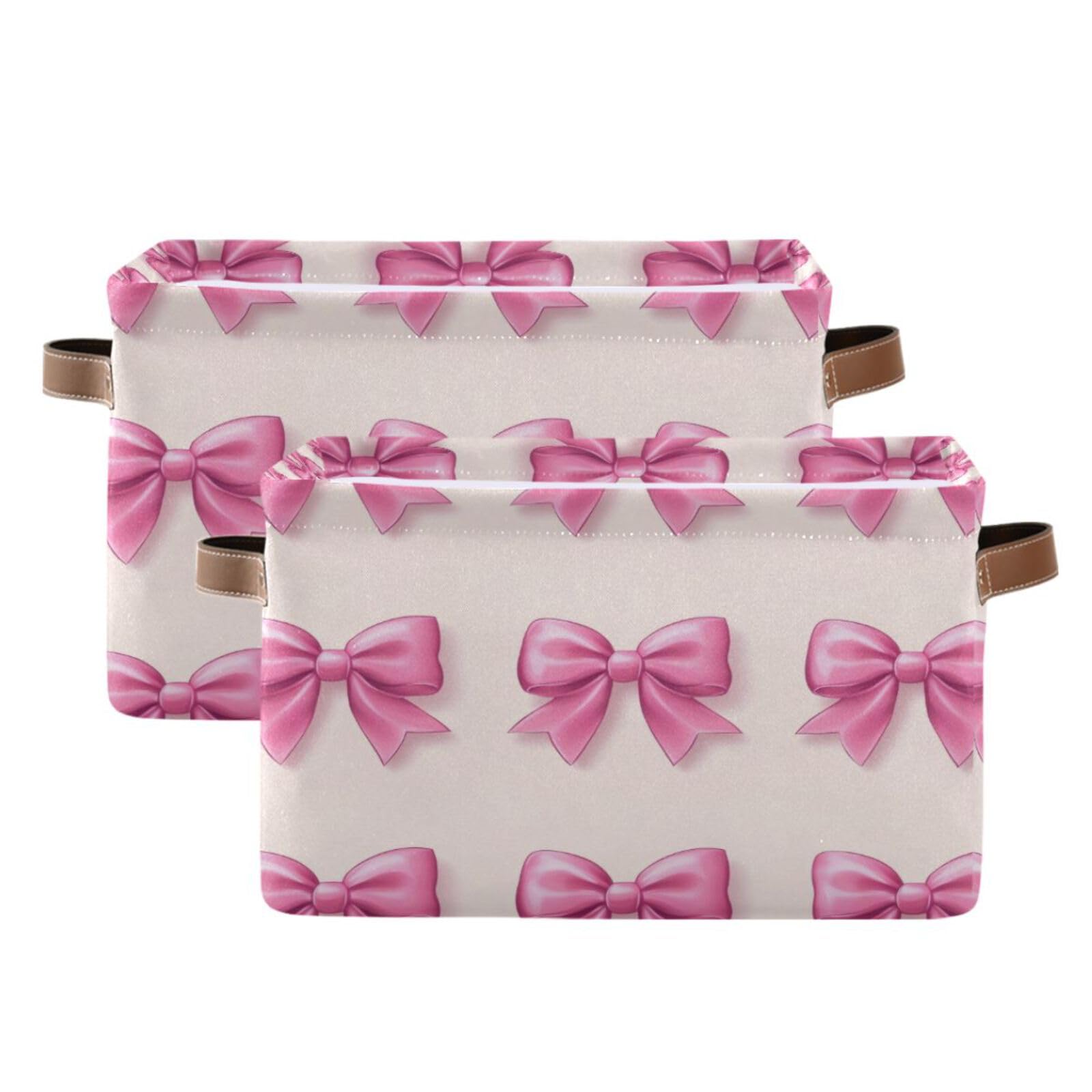 Valentine's Day Bow Ties Collapsible Storage Baskets - 2 Pack Decorative Rectangular Canvas Fabric Bins for Home Organization | Perfect for Bedroom, Bathroom & Closet Storage