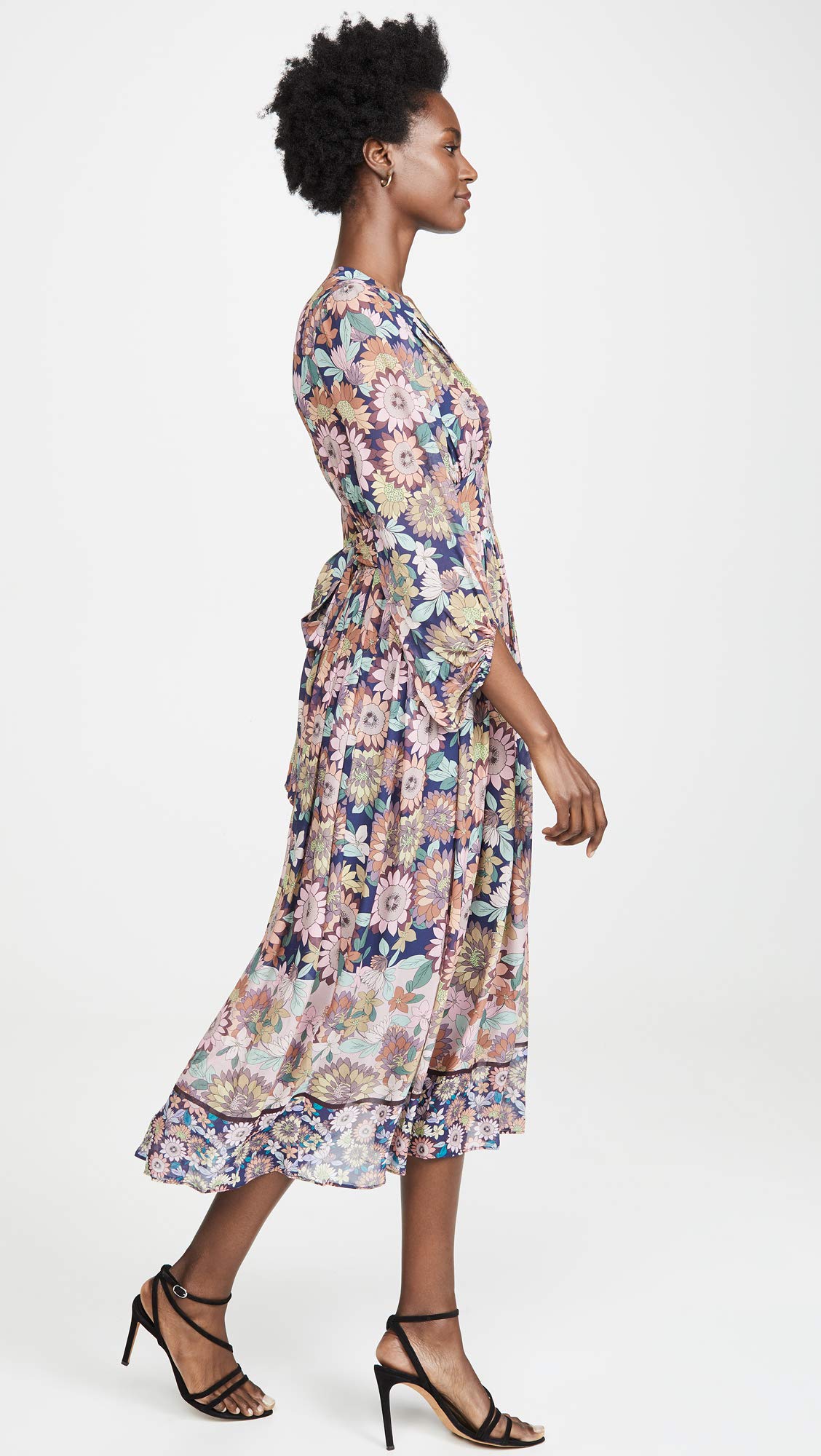 Shoshanna Women's Aya Dress - Floral Print Midi Dress with V-Neck & Ruffle Sleeves | Perfect for Summer Weddings, Garden Parties & Date Nights