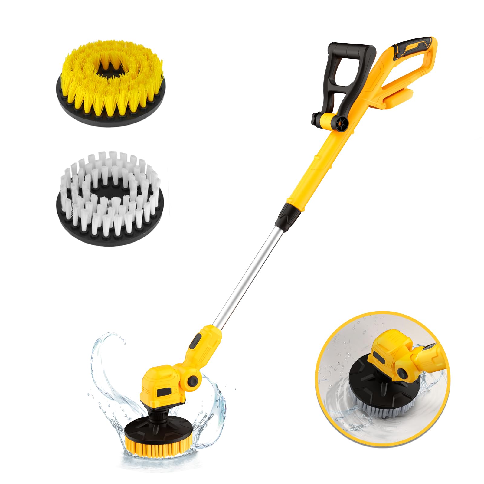 Electric Spin Scrubber with Dewalt 20V Max Battery Compatibility (Tool Only) - 700RPM Brushless Shower Cleaning Brush with Telescopic Long Handle & 2 Brush Heads - Perfect for Tub, Tile, Bathroom, Kitchen, Car Cleaning - Effortless Deep Cleaning for Tough Grime and Stains