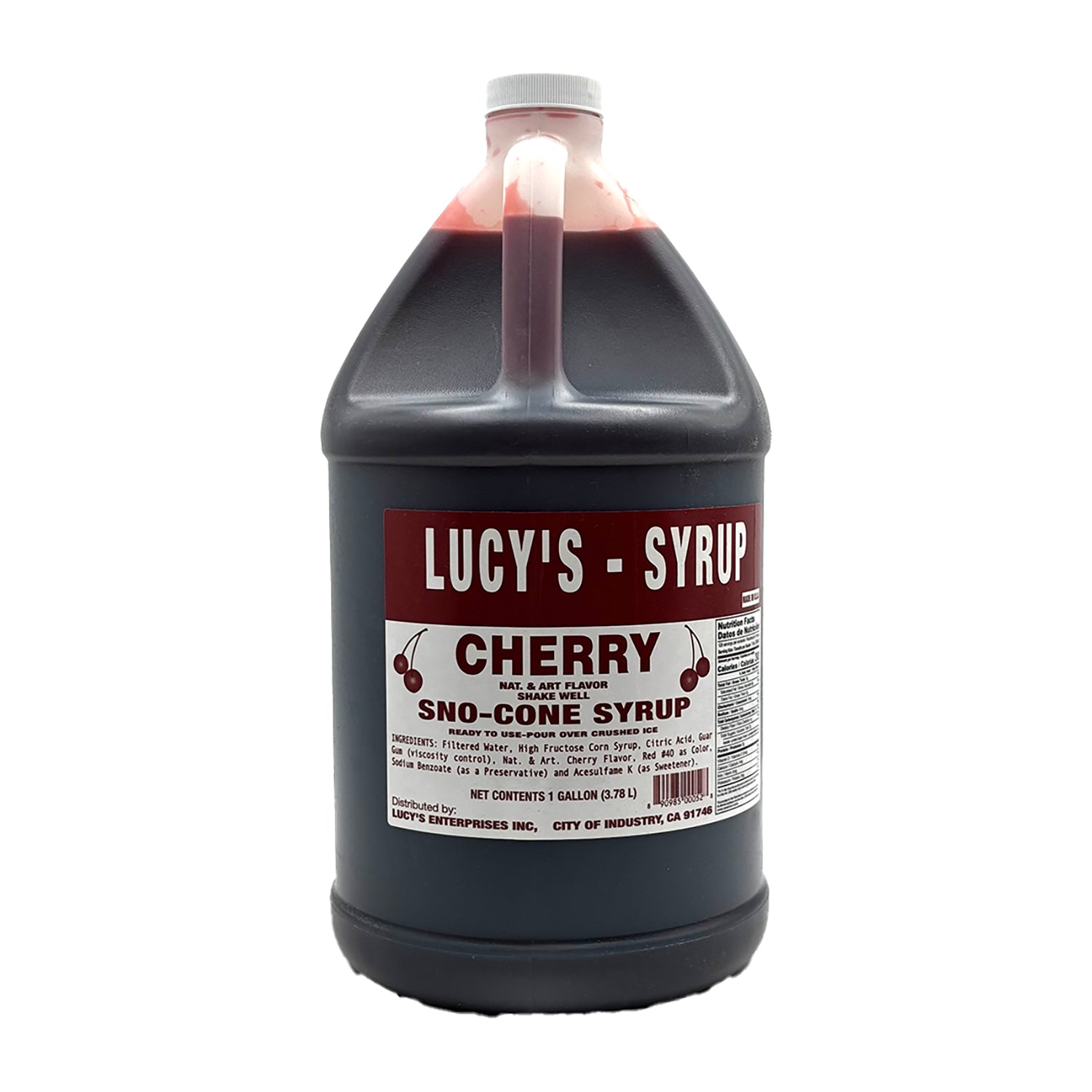 Premium Lucy's Syrup Cherry 128oz Bottle - All Natural Cherry Flavoring for Baking, Cocktails & Desserts - Perfect for Pancakes, Ice Cream & Beverages