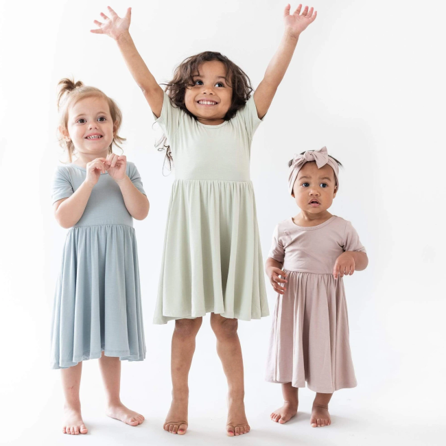 Kyte Baby Twirl Dress in Fog - Soft Organic Cotton Baby Girl Dress for Special Occasions & Photoshoots