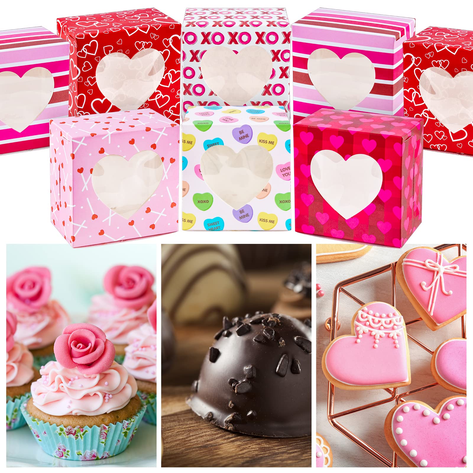 Valentine's Day Bakery Boxes 24pcs with Heart Window - for Cupcakes, Cookies & Donuts Gift Giving