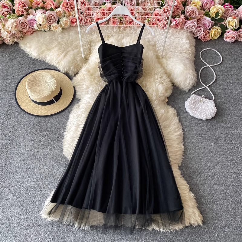 Elegant French Sleeveless Spaghetti Strap Tulle Maxi Dress - Fairy-Inspired Long Formal Gown for Weddings, Prom & Special Occasions