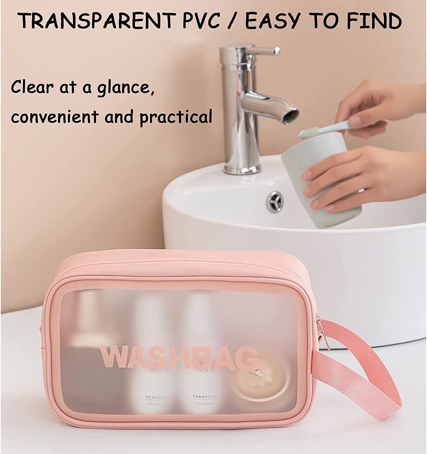 GBEX 3-Piece Waterproof Makeup Bag Set - Portable PVC Transparent Cosmetic Organizer for Women - Travel Toiletry Bags with Multiple Sizes & Styles [Ideal for Travel, Gym, and Daily Makeup Storage]