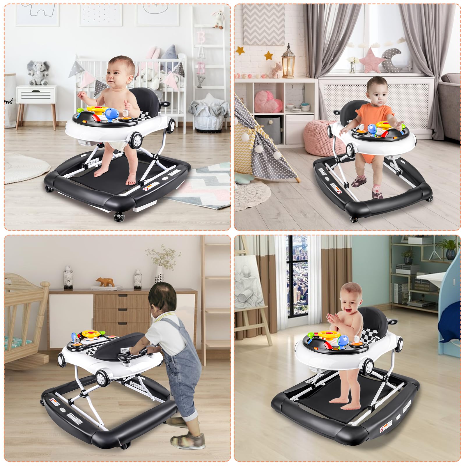 5-in-1 Baby Activity Walker with Wheels - Adjustable Height & Speed Control, Musical Toy for Infants 7-18 Months (Black) | Perfect for Learning to Walk, Playtime & Indoor Mobility