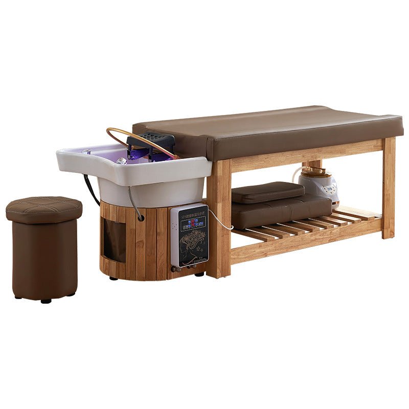 Professional Thai Japanese Head Spa Backwash Shampoo Sink Bed with Wooden Base - Luxury Salon Equipment for Relaxing Head Massage & Hair Washing Treatments