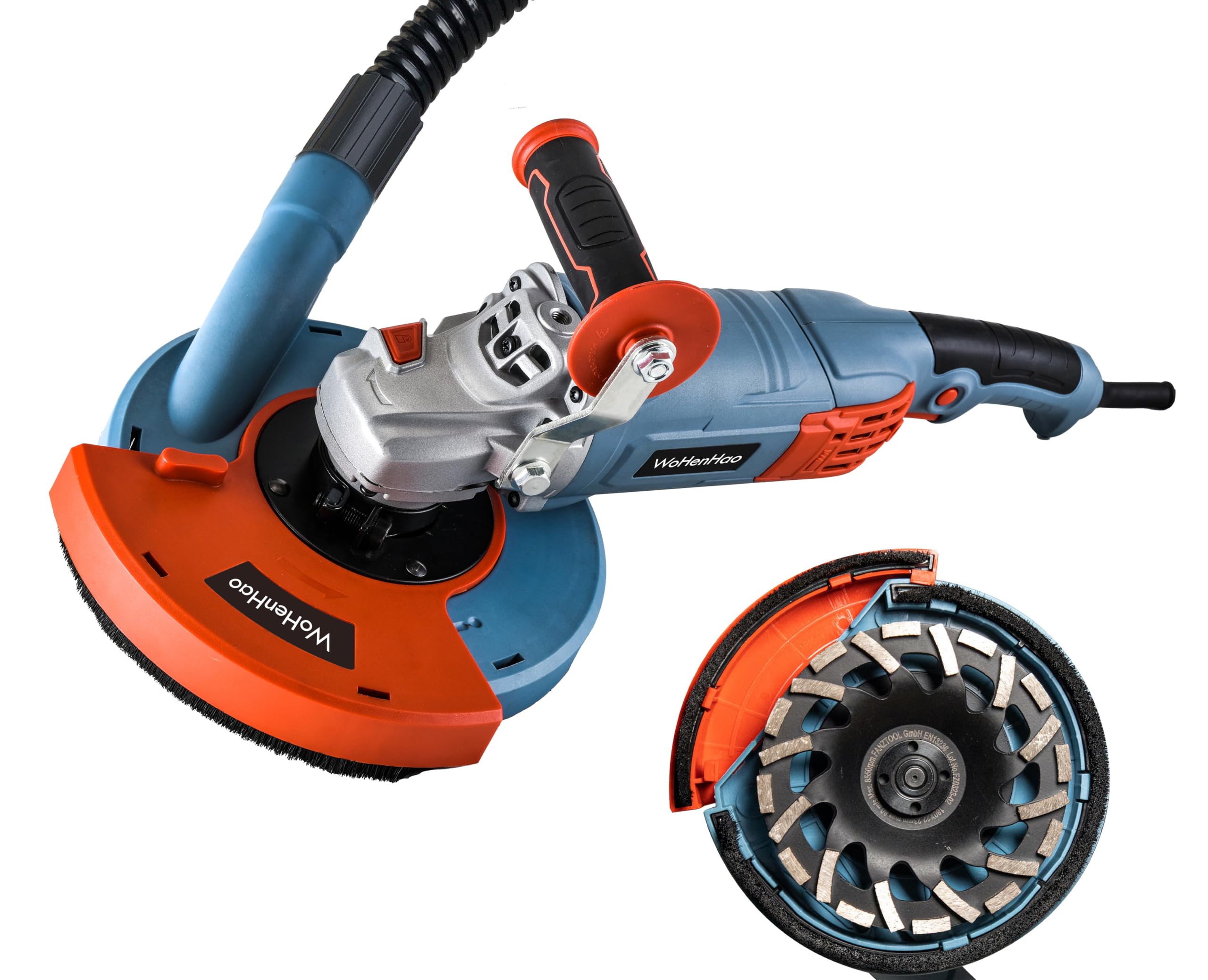 7 Inch Concrete Grinder Set with Dust Extraction Shroud & Diamond Grinding Wheel - Professional Tile Adhesive Removal Machine for Floor Resurfacing, Renovation & DIY Projects