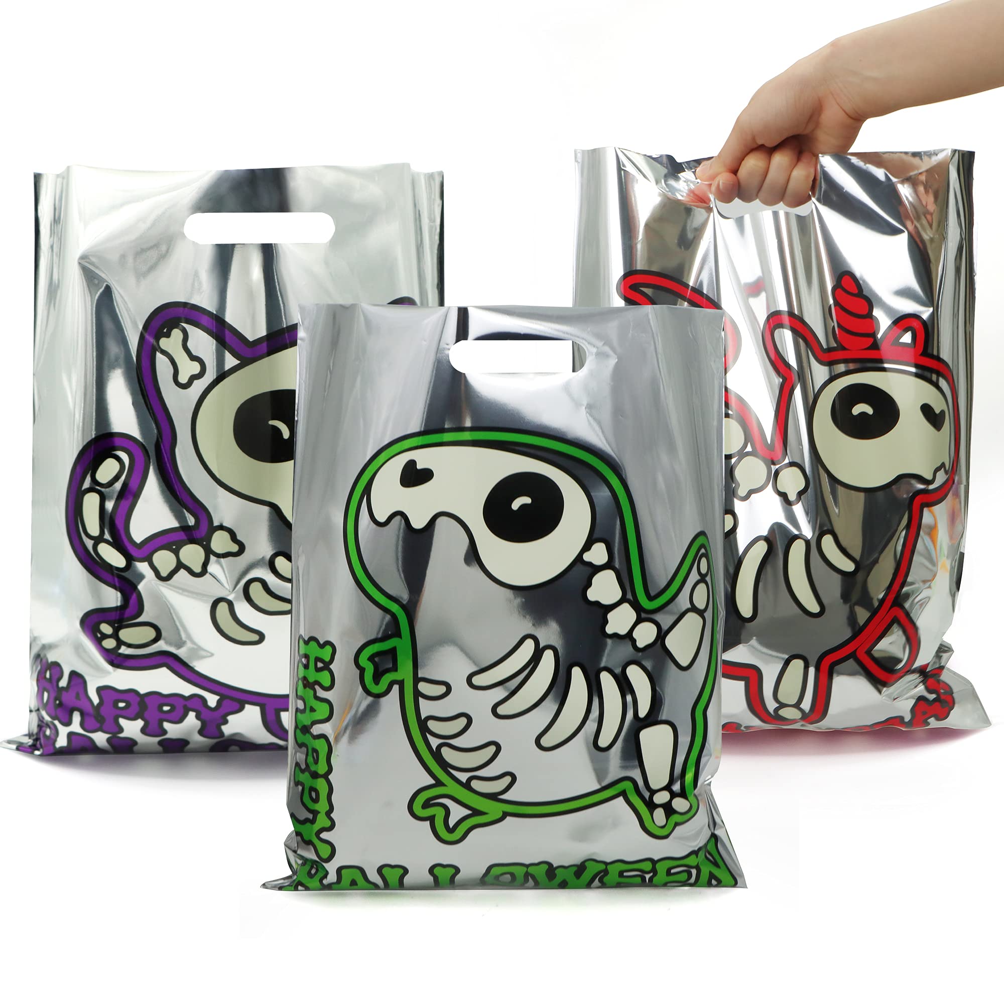 72 Pcs Halloween Reflective Treat Bags - Glow in The Dark Candy Bags for Trick or Treating, Safe & Fun Party Favors for Kids - Perfect for Halloween Night, School Events & Neighborhood Gatherings