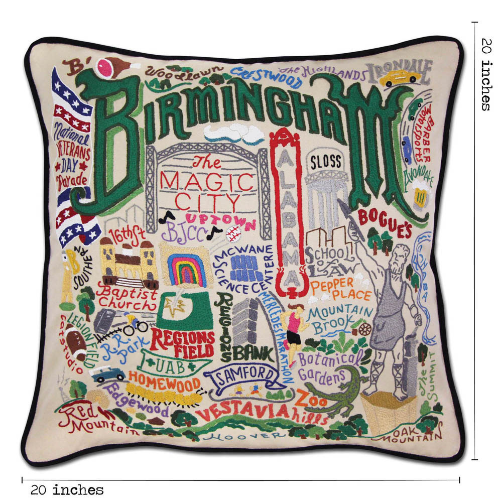 CatStudio Birmingham Embroidered Throw Pillow - Southern Charm Home Decor for Sofa, Bed & Living Room