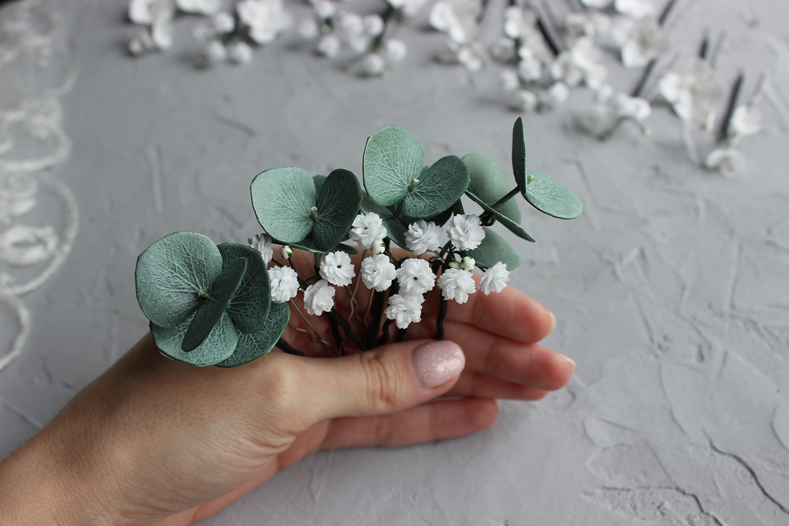 Baby's Breath and Eucalyptus Hair Pins – Elegant Greenery Wedding Hair Accessories for Brides, Bridesmaids, and Boho Bridal Hairstyles | Perfect for Weddings, Prom, and Special Occasions