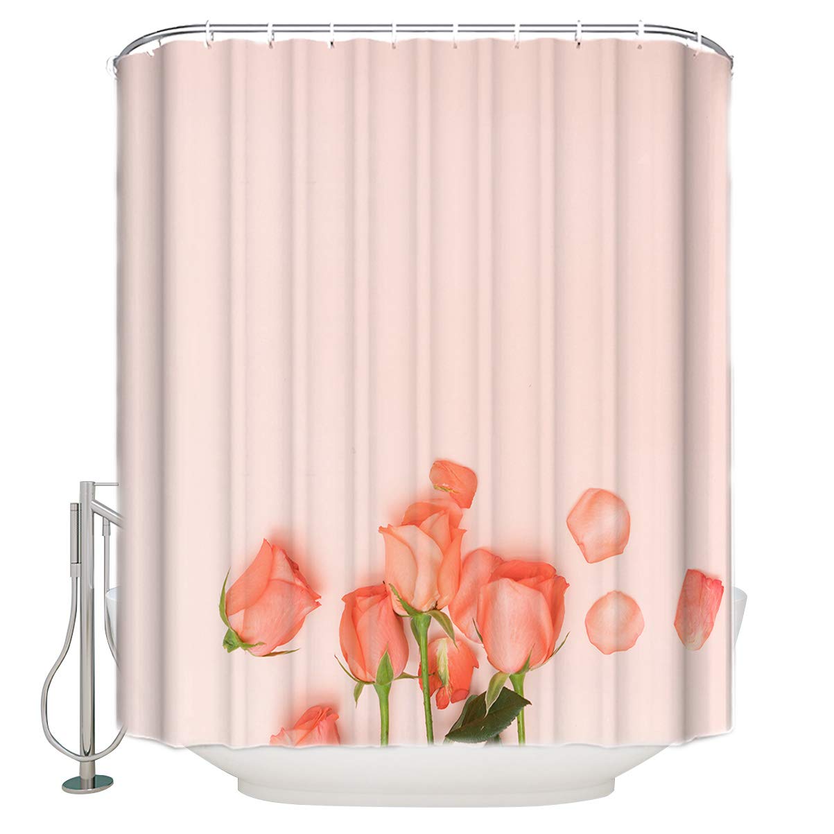 EZON-CH Pink Rose Shower Curtain Set with Hooks - 66x72 Inch Modern Bathroom Decor for Valentine's Day - Waterproof Bath Accessories for Romantic Home Decor & Gift Giving