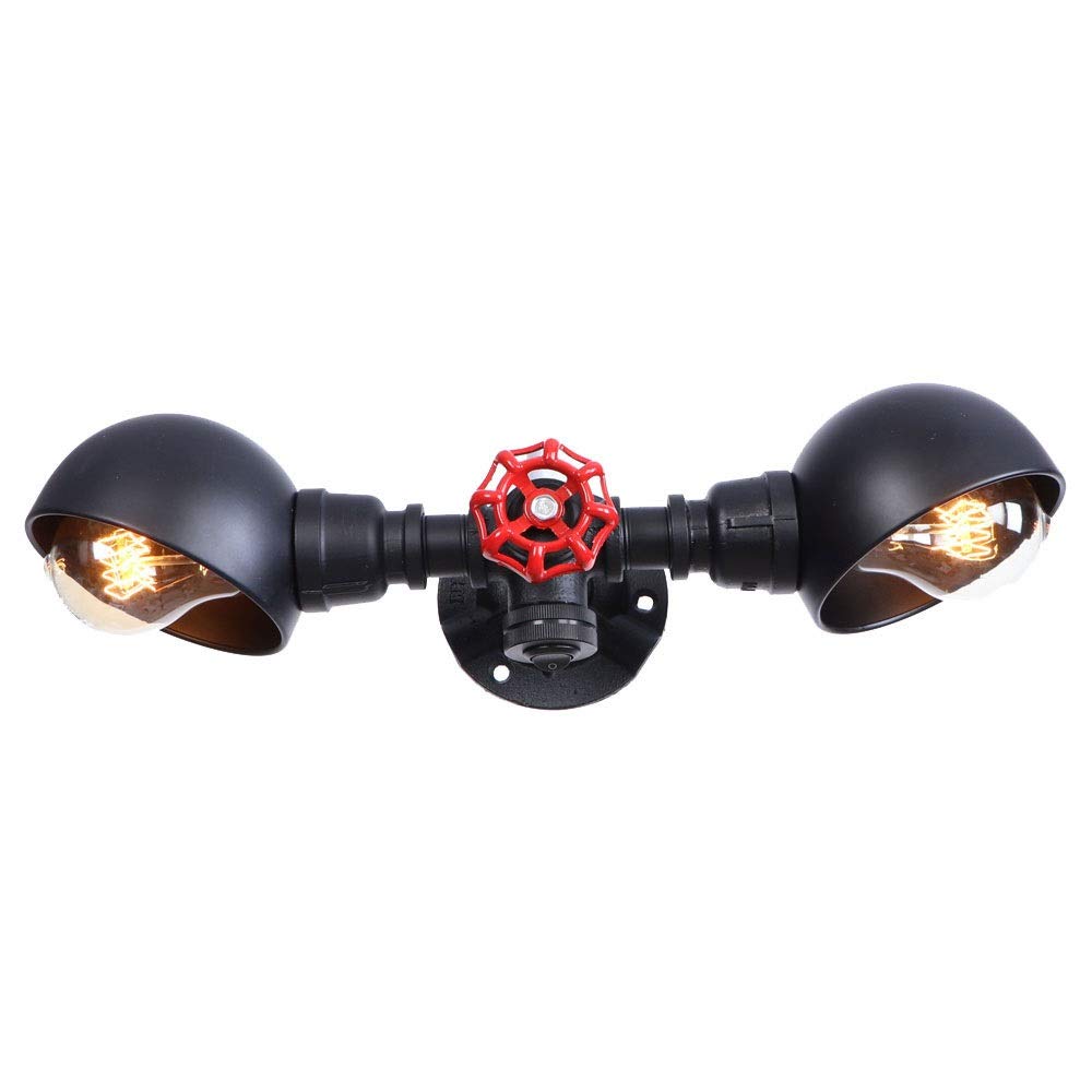 Vintage Industrial 2-Light Wall Sconce with E27 Socket - Loft Style Water Pipe Design, LED Compatible, 110V-240V - Perfect for Home Bar, Man Cave, or Restaurant Lighting Decor