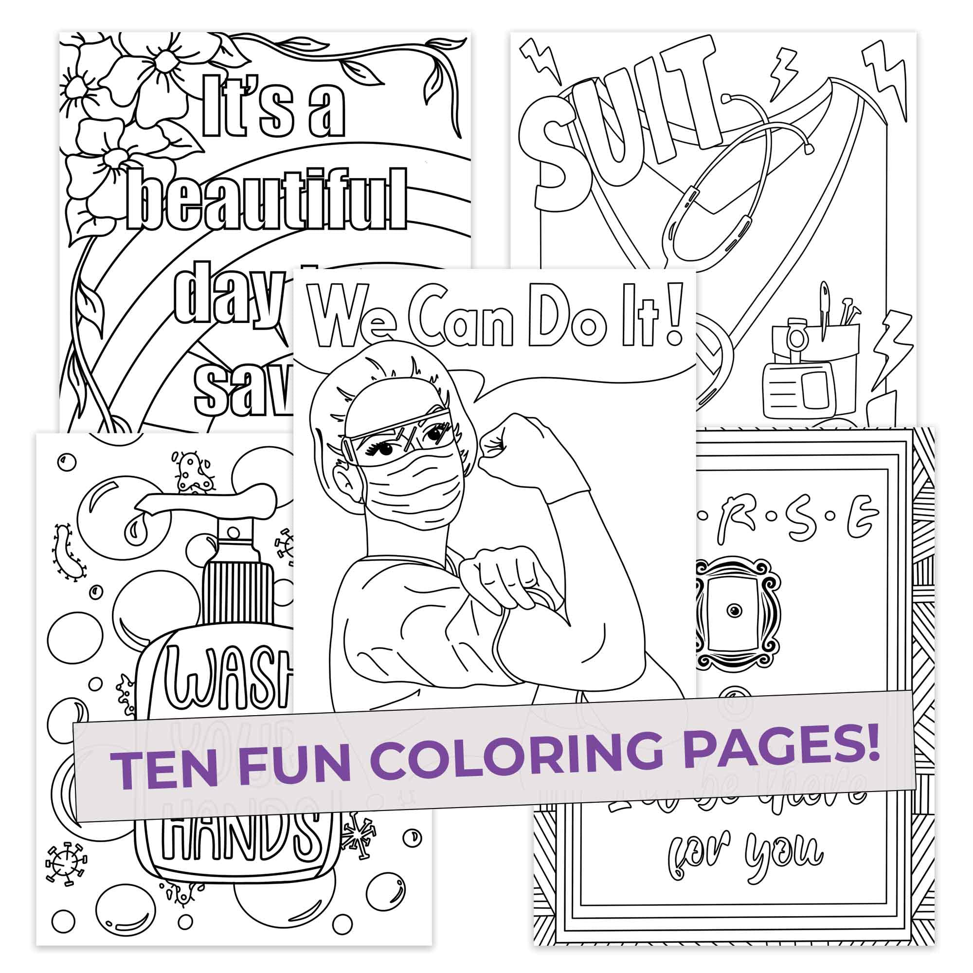 Nurse Themed Coloring Book - 10 Unique Designs for Adults & Kids | 8.5x11 Inch Premium Cardstock | Perfect for Pencils & Markers | Great Gift for Nurses, Students & Medical Professionals | Use for Relaxation, Education & Office Decor