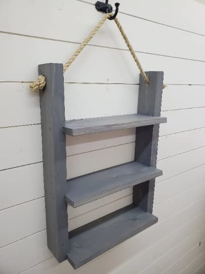 Rustic Farmhouse Rope Hanging Ladder Shelf - Bathroom & Home Decor for Storage and Display | Perfect for Towels, Blankets, Plants & More