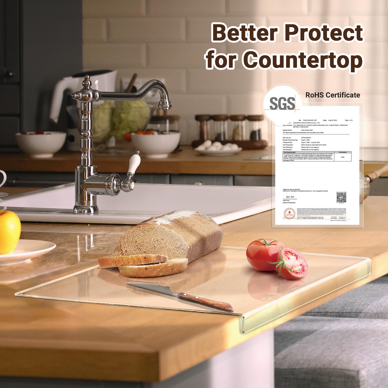 18x16 Inch Clear Acrylic Non-Slip Cutting Board with Counter Lip - Large Kitchen Chopping Board for Countertops, Food Prep & Decor - Perfect Housewarming Gift for New Homes (Ideal for Meal Prep, Entertaining & Daily Cooking)