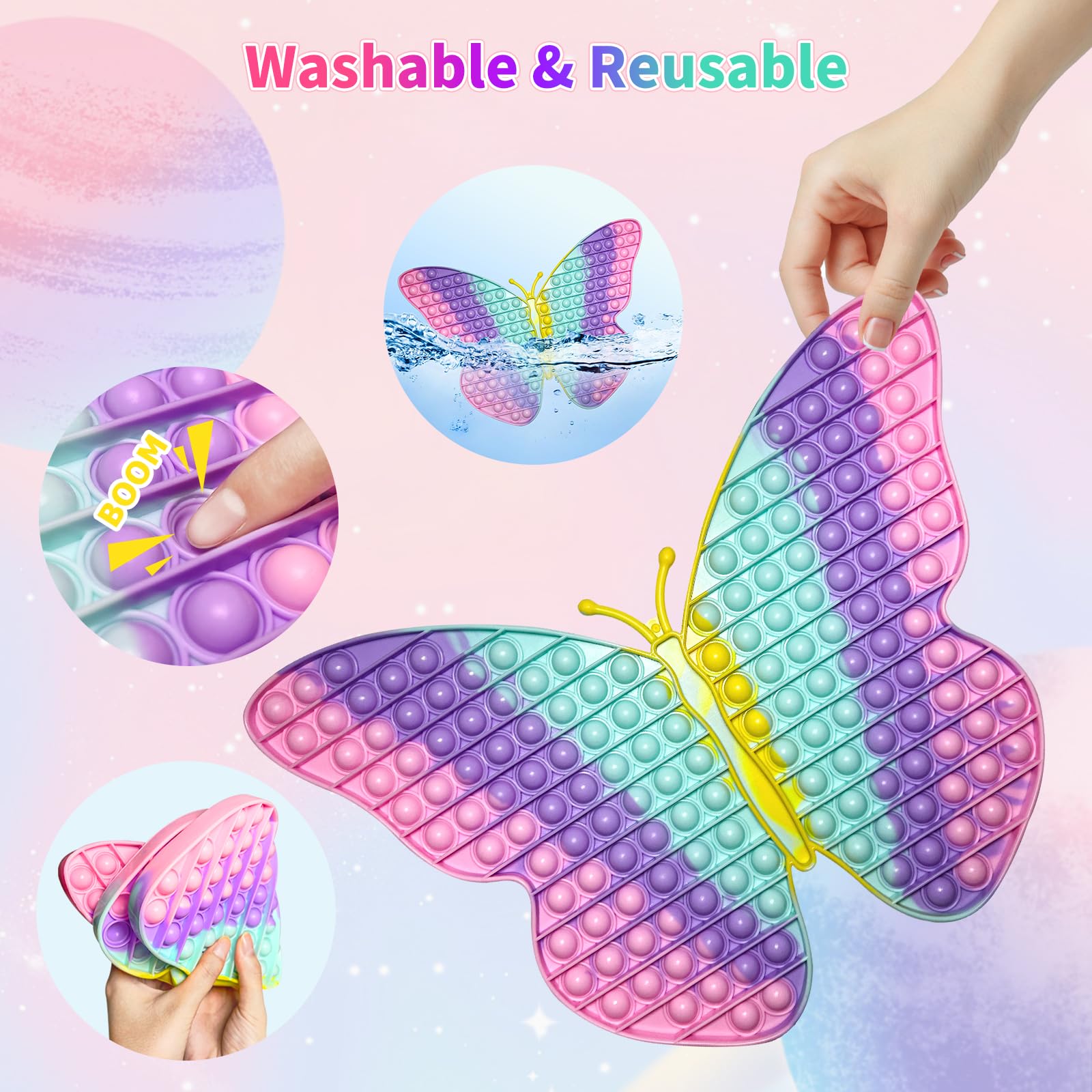 **Extra Large 15.75 Inch Butterfly Pop Fidget Toy - 162 Bubbles Stress Reliever for Kids, Teens & Adults - Giant Sensory Toy for Anxiety Relief & Focus - Perfect Gift for Christmas, Birthdays & Party Favors**    *(Use for stress relief, classroom focus, travel entertainment, or sensory therapy!)*