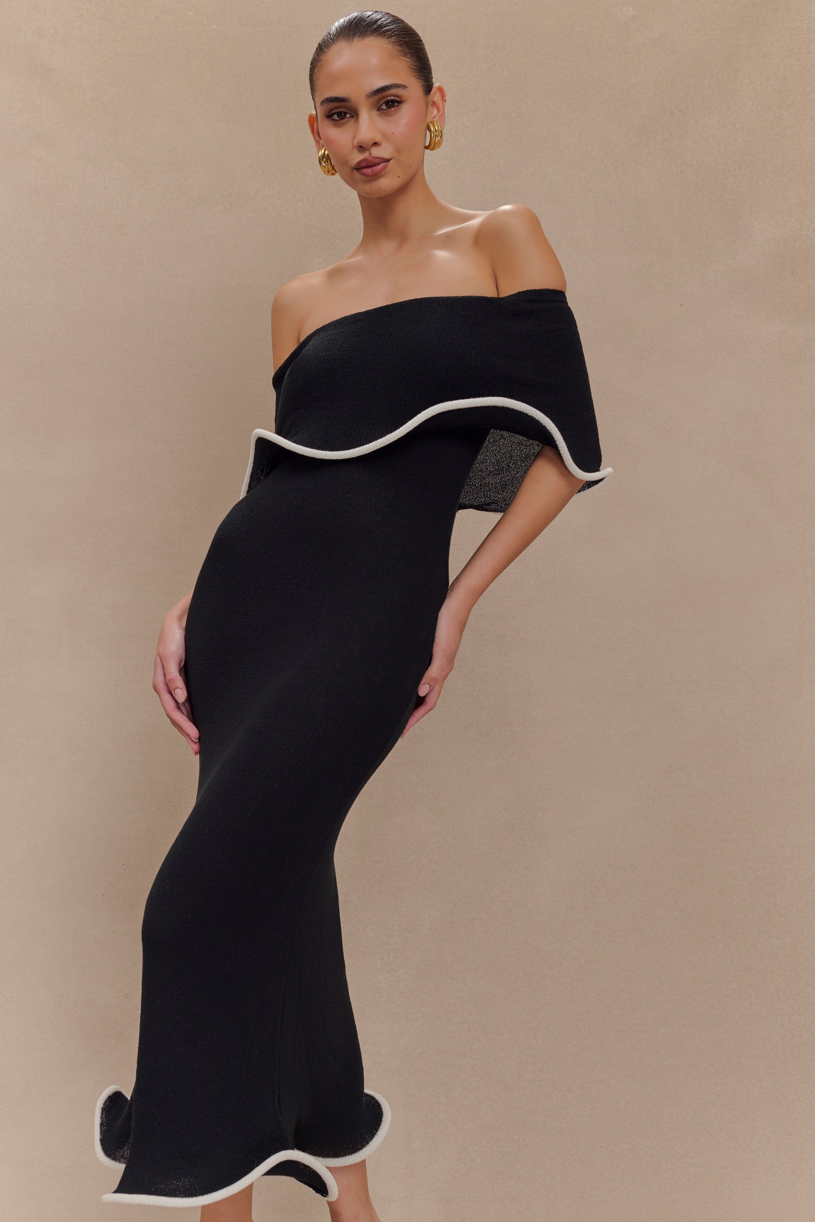 Stylish Molly Off Shoulder Knit Midi Dress for Women - Black & White Options - Perfect for Date Night, Parties & Summer Outings