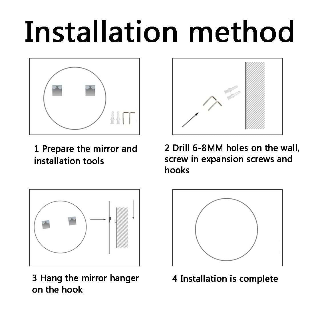 Round LED Bathroom Mirror with Warm Light - 50cm Wall-Mounted Vanity Mirror for Bathroom & Bedroom