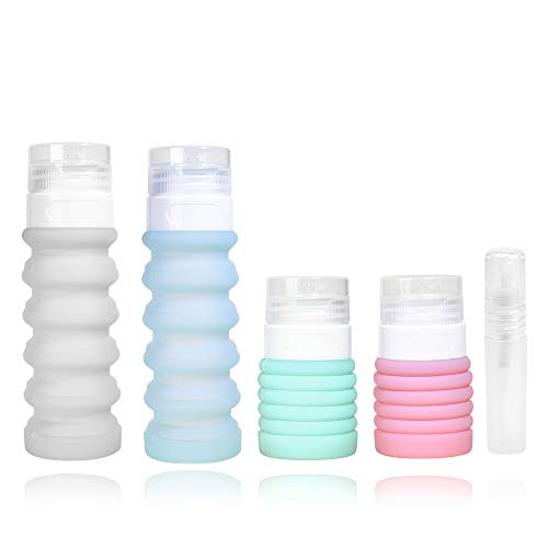 Leak-Proof Collapsible Travel Bottles for Toiletries - TSA Approved Refillable Containers for Shampoo, Lotion & Soap (4-Pack) - Perfect for Air Travel, Gym, Camping & Outdoor Adventures