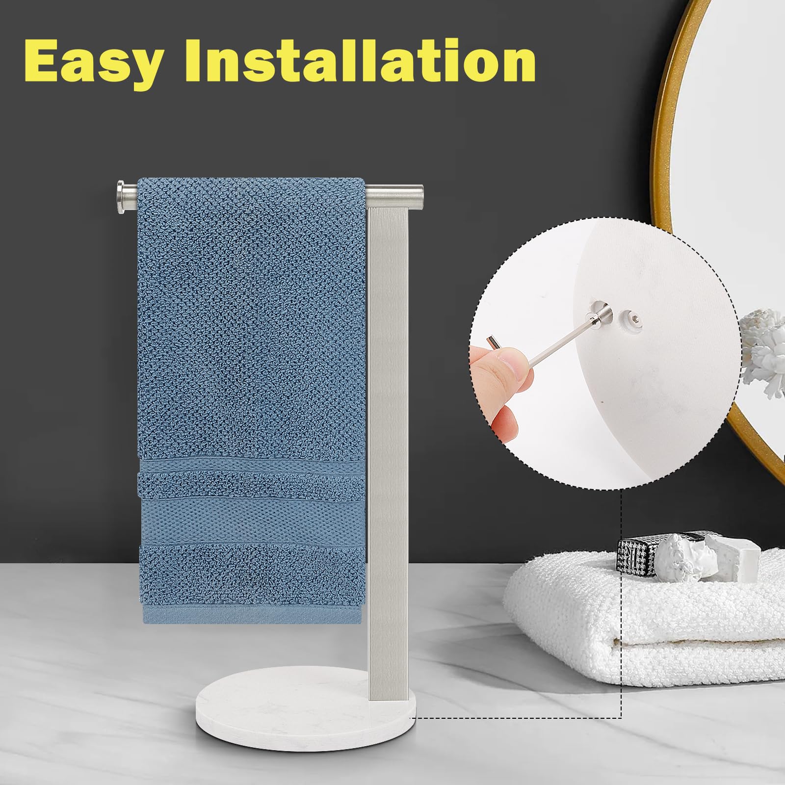 Premium SUS304 Stainless Steel L-Shaped Hand Towel Holder - Brushed Nickel Bathroom Towel Rack with Thickened Base for Countertop Vanity - Perfect for Modern Bathrooms, Kitchens & Spa Areas