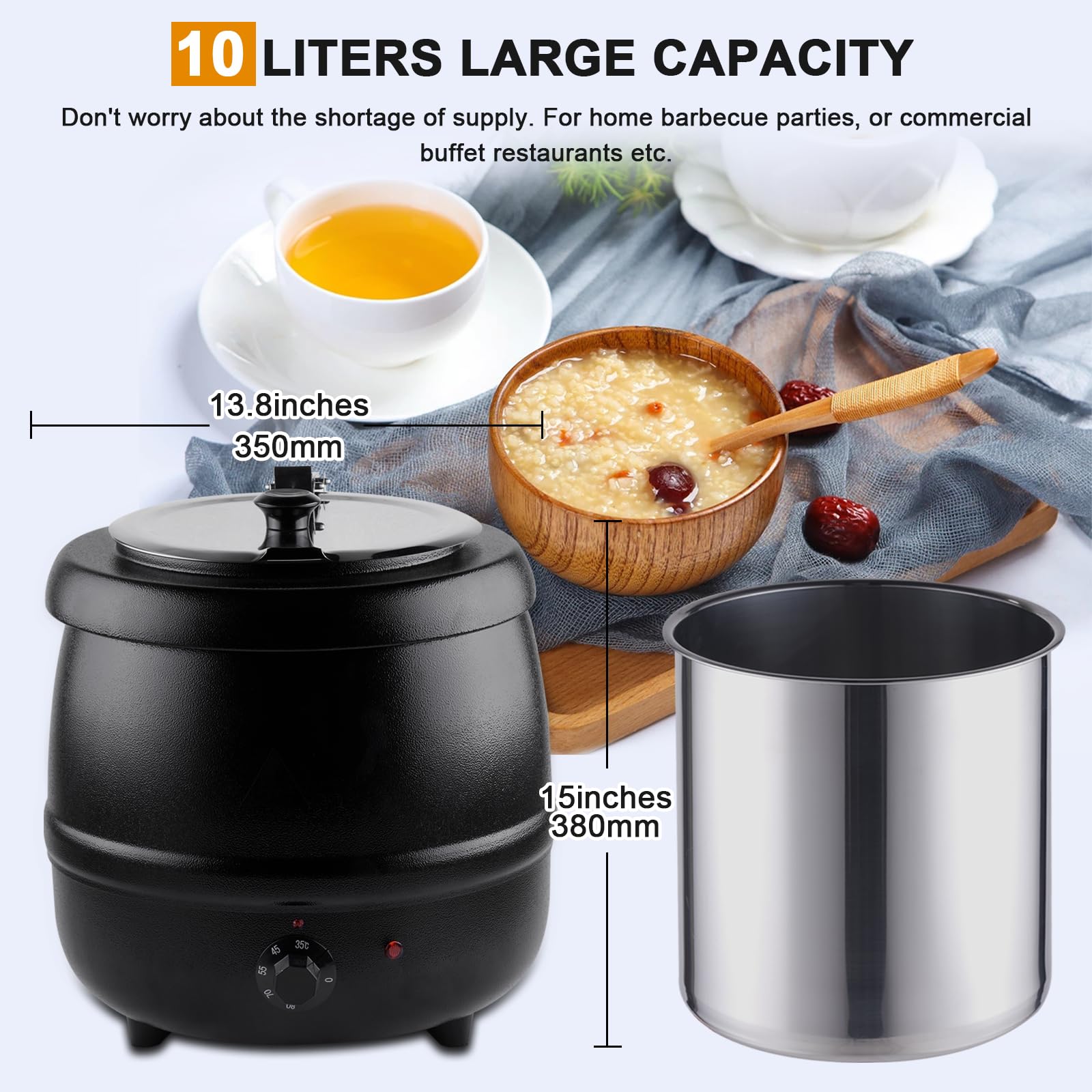Commercial Electric Food Warmer with Ladle - Buffet Soup Kettle & Cheese Warmer for Catering, Restaurants, and Party Serving - Perfect for Hot Food Display at Events, Banquets, and Buffet Tables