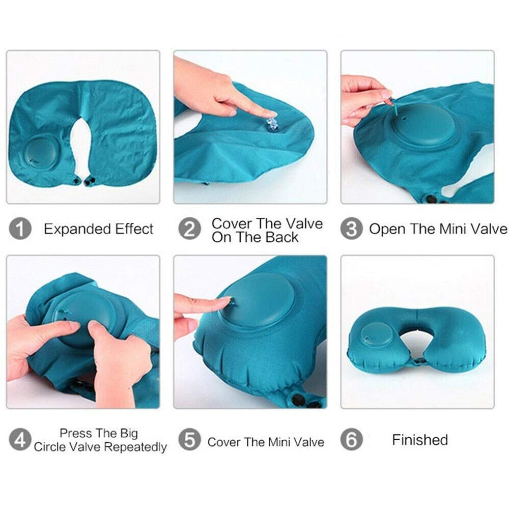 **Portable Inflatable Travel Pillow - Neck & Back Support for Airplane, Office & Car - Manual Press Automatic Inflatable Design - Pack of 1 (Great for Long Flights, Work Breaks & Road Trips)**