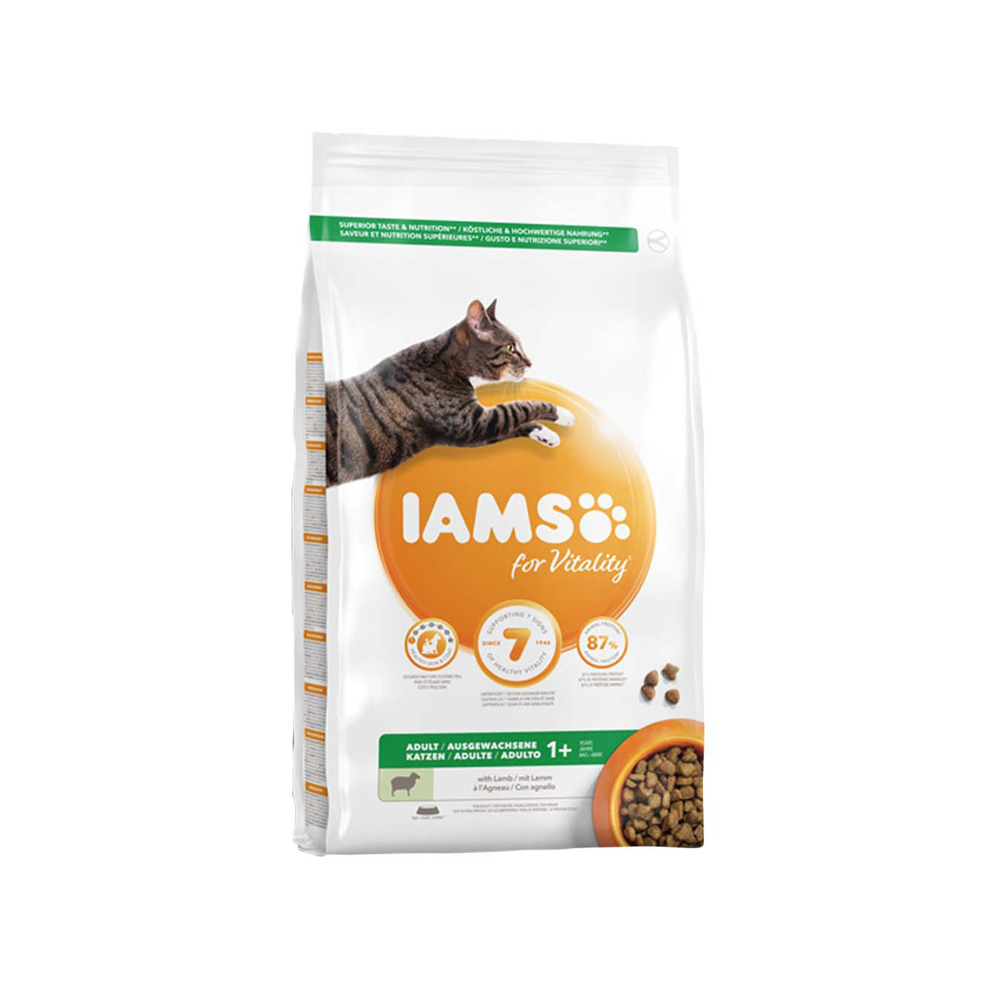 Iams Vitality Adult Dry Cat Food with Real Lamb - High Protein, Grain-Free Recipe for Indoor & Outdoor Cats - Perfect for Daily Meals & Healthy Weight Maintenance