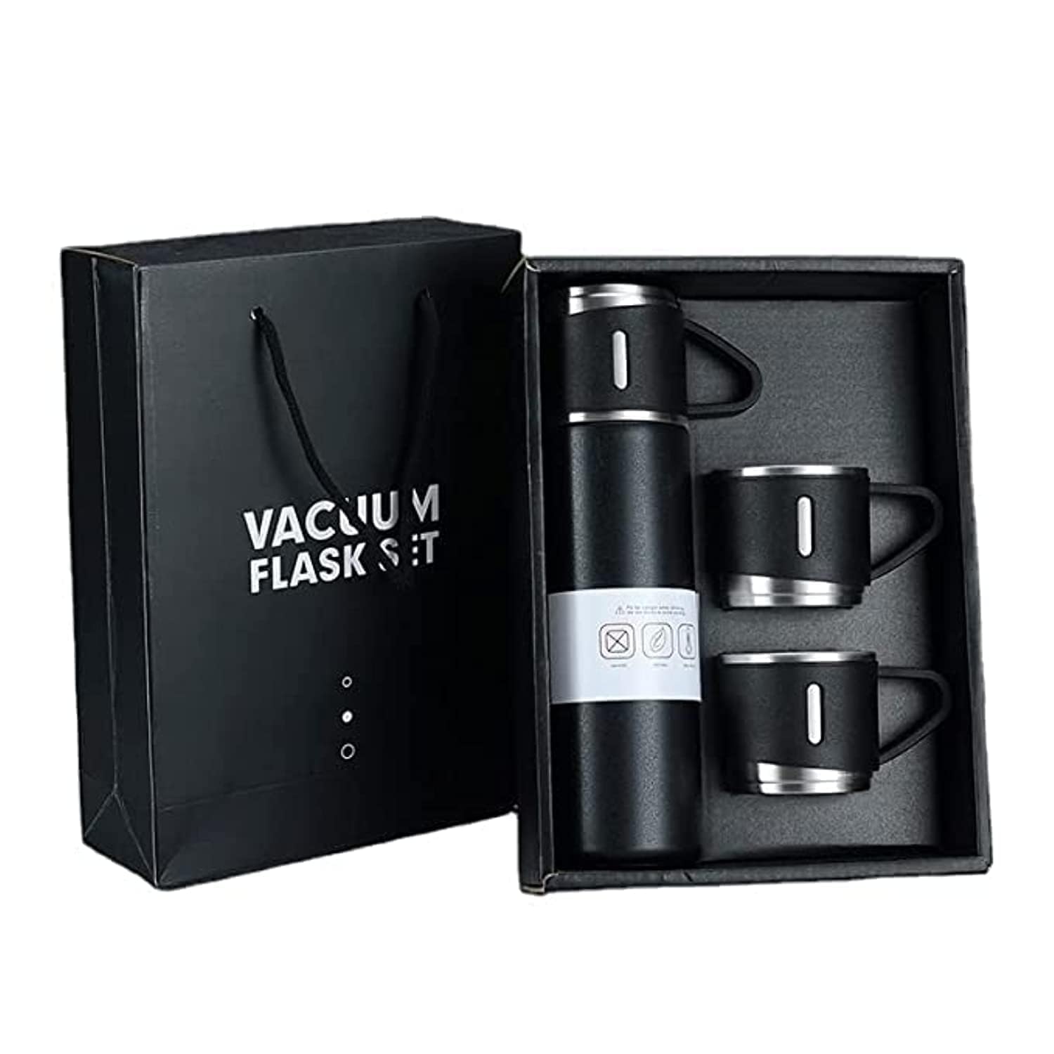 Premium Sambhua Stainless Steel Vacuum Insulated Water Bottle & Coffee Tumbler Set (500ml) - 3-Piece Hot & Cold Travel Mug Gift Box for Office, Gym, Hiking & Outdoor Activities | BPA-Free Black Thermal Flask