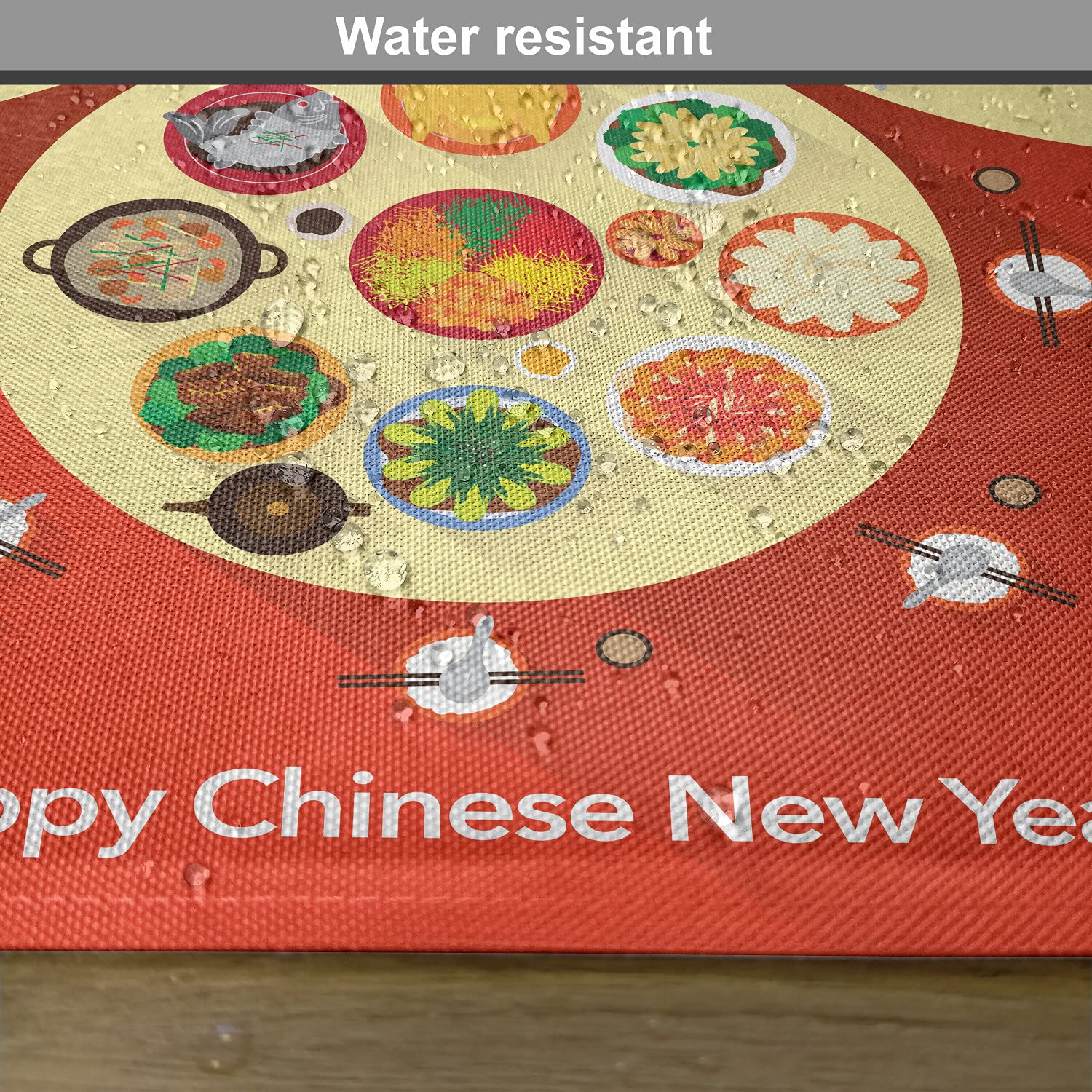 Ambesonne Chinese New Year Place Mats Set of 4 - Traditional Lunar Festival Table Decor with Family Reunion Dinner Design - Washable Fabric Dining Table Mats - Red & Yellow Standard Size - Perfect for Holiday Celebrations, Home Decor, and Festive Gatherings