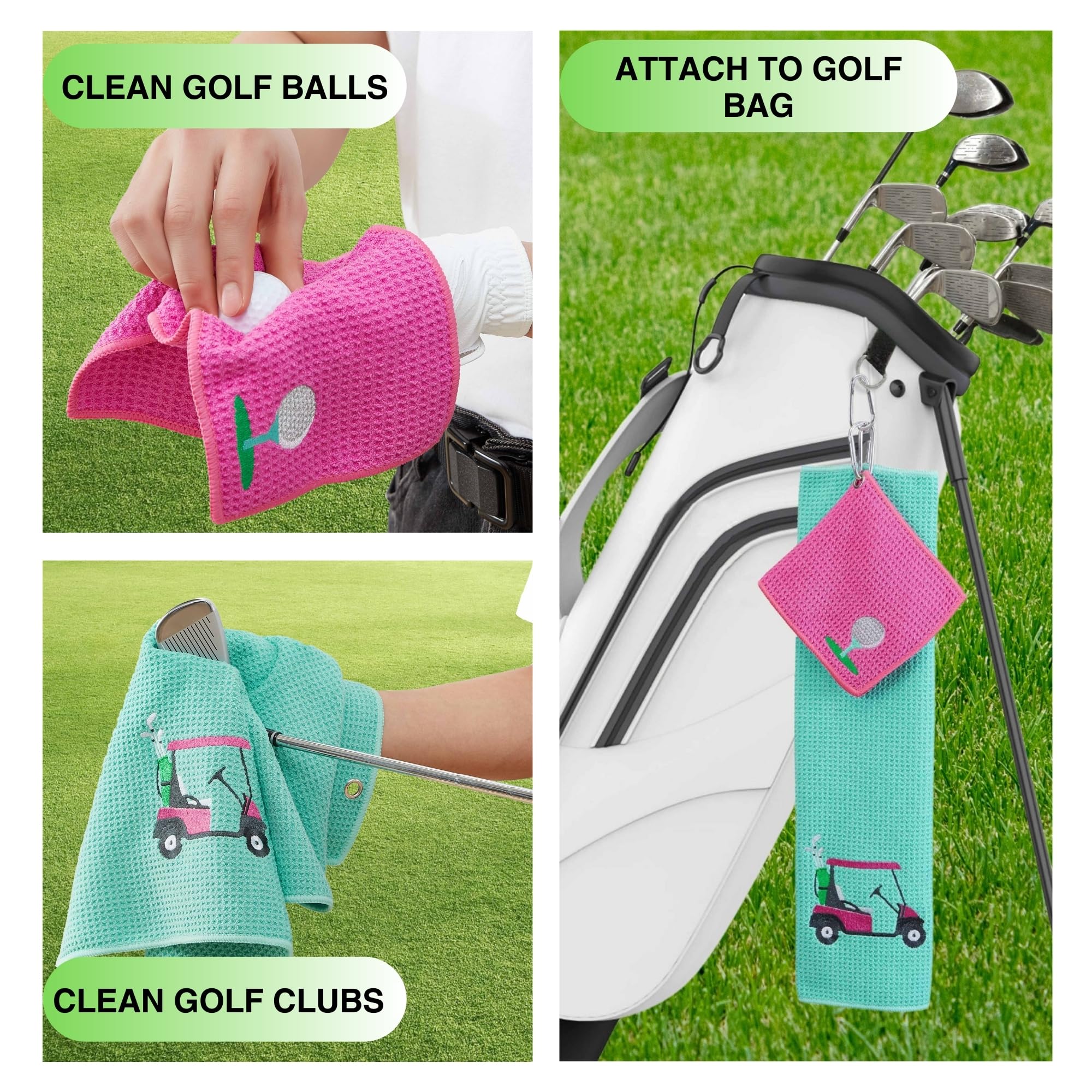 Custom Embroidered Golf Towel Set - Premium Microfiber Waffle & Ball Towels for Golf Bags & Carts - Ideal Golf Accessories & Gifts for Men, Women & Kids - 2-Pack with Cart Ball Design - Perfect for Golf Tournaments, Practice Sessions & Clubhouse Gifting