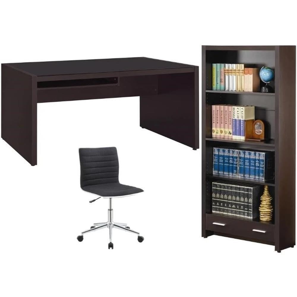 Home Square 3-Piece Furniture Set - Computer Desk with Bookcase & Ergonomic Office Chair for Home Office, Study Room, and Small Spaces