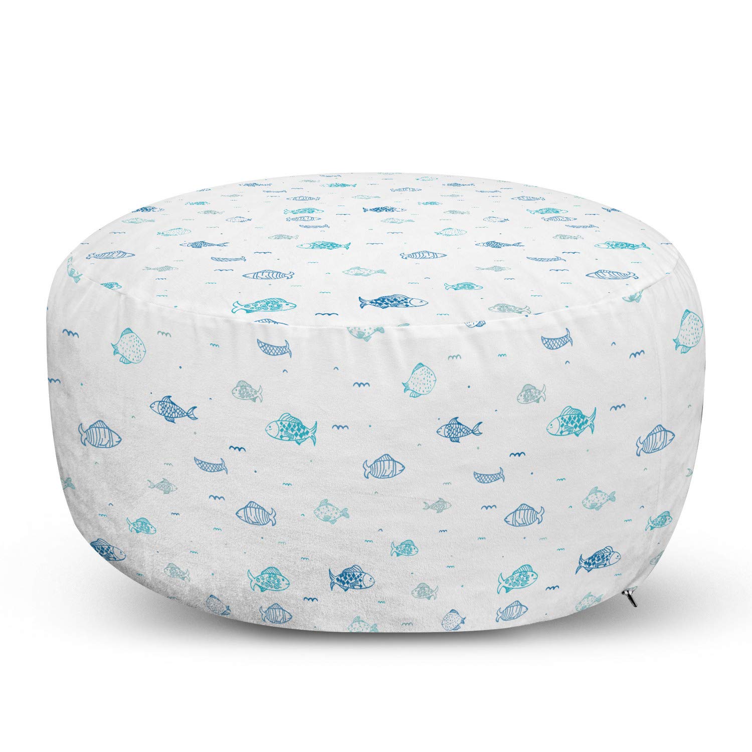 Ambesonne Nautical Ottoman Pouf - Marine Theme Fish Colony Underwater Life Foot Rest with Removable Cover - Soft Decorative Pouf for Living Room, Bedroom, Nursery - Sky Blue & White - Perfect for Coastal Decor, Kids Room & Relaxation Spaces
