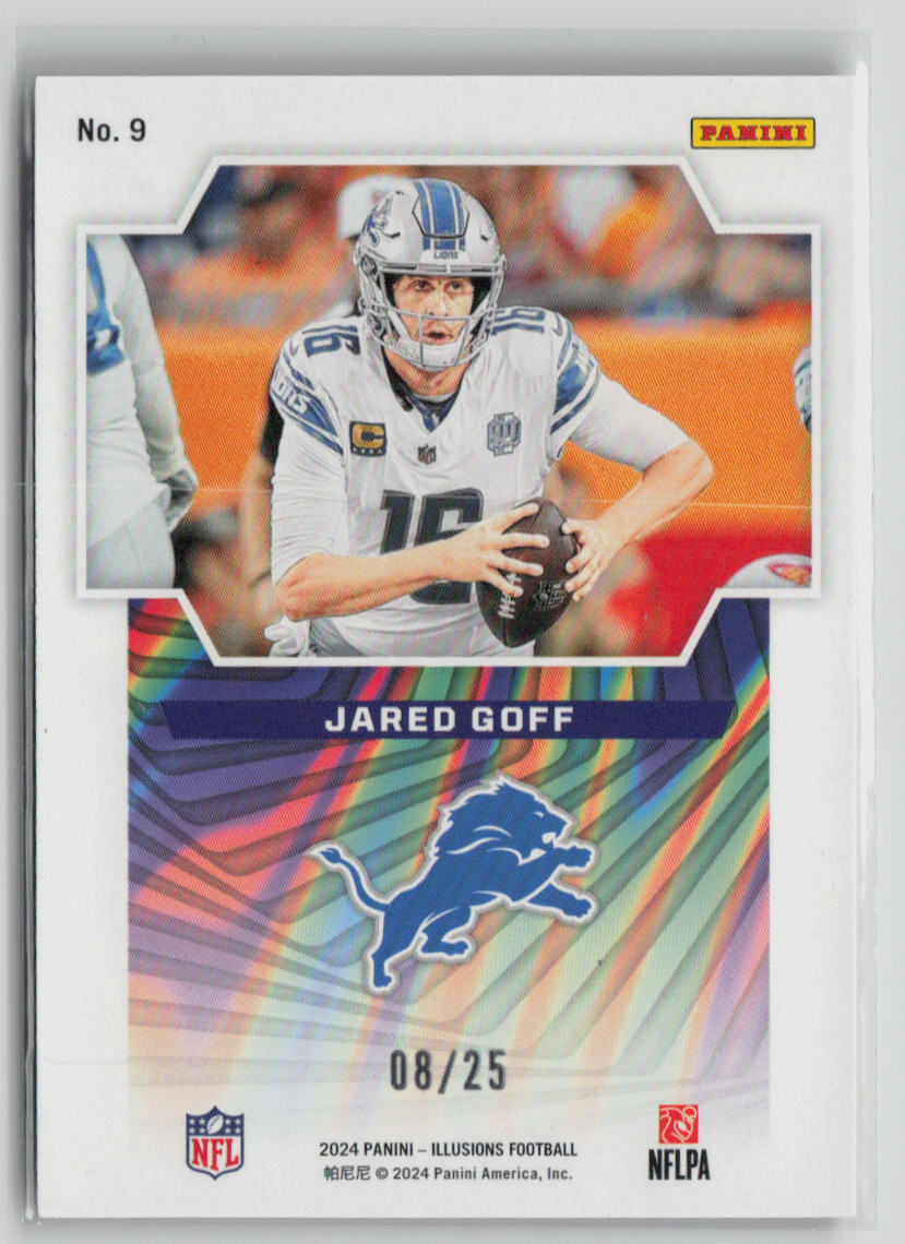 2024 Panini Illusions Game Magicians Jared Goff Gold Parallel 08/25 #9 - NFL Football Trading Card for Collectors & Fantasy Sports Fans - Perfect for Display, Investment, and Game Day Memorabilia