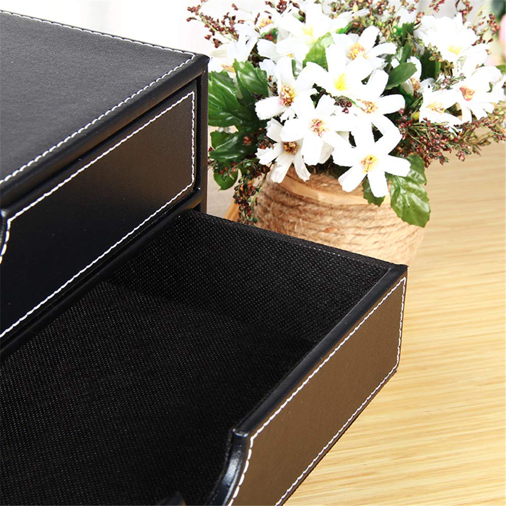 Ayunga 3-Drawer Leather Desk Organizer - Executive Office File Cabinet for A4 Documents, Stackable Storage Box for Jewelry, Bills & Makeup | Home & Office Organization Accessories (Black) - Perfect for Workspace, Study Desk & Vanity Organization