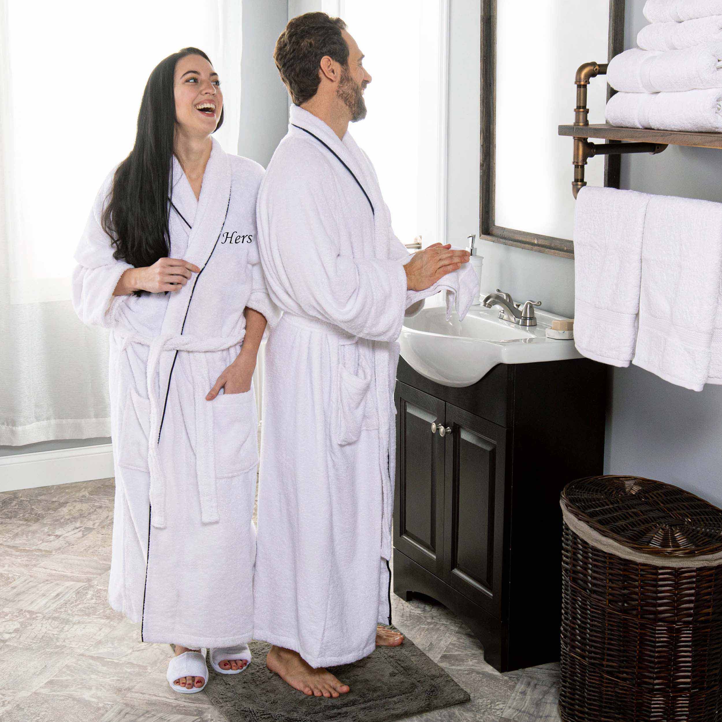 Premium Cotton Unisex Bathrobe for Adults - Soft, Fluffy & Highly Absorbent - White Embroidered Spa Robe for Relaxation, Hotels & Home Comfort
